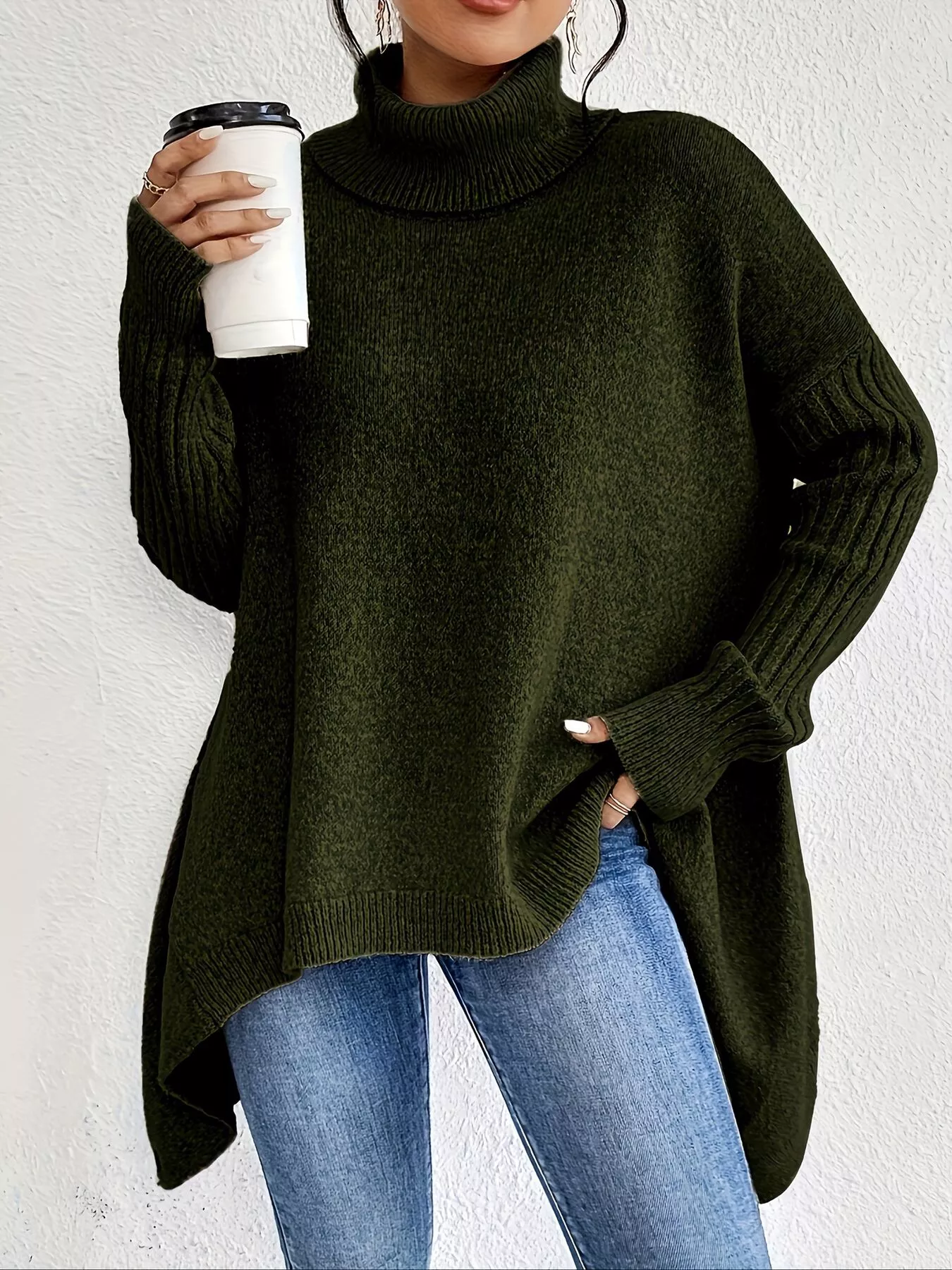 Turtleneck High-Low Hem Sweater - Image 12