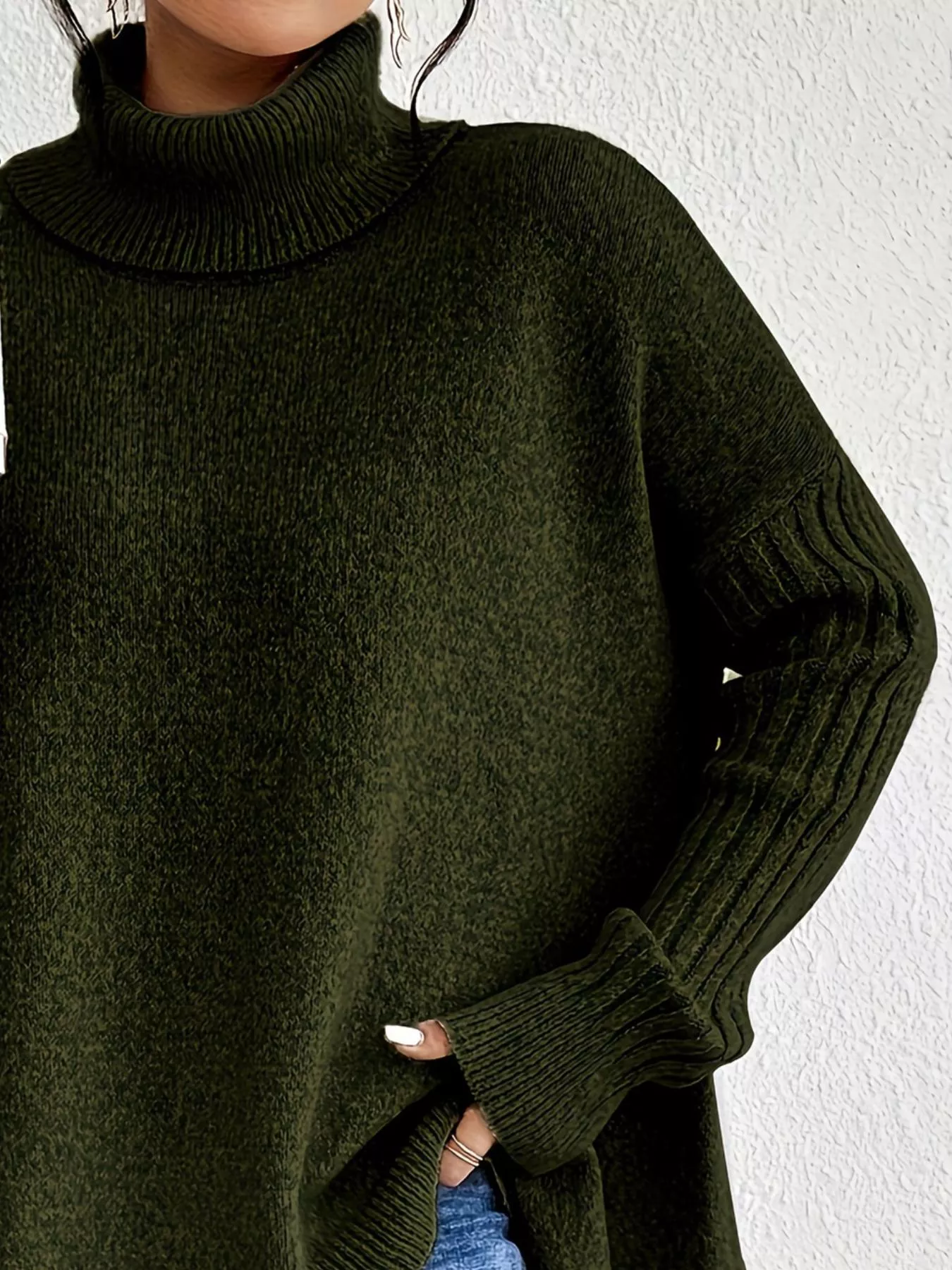 Turtleneck High-Low Hem Sweater - Image 13