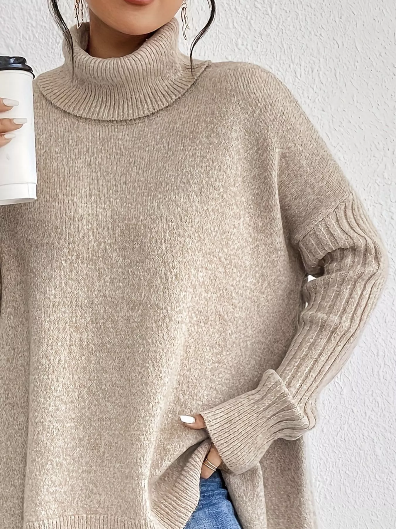 Turtleneck High-Low Hem Sweater - Image 2