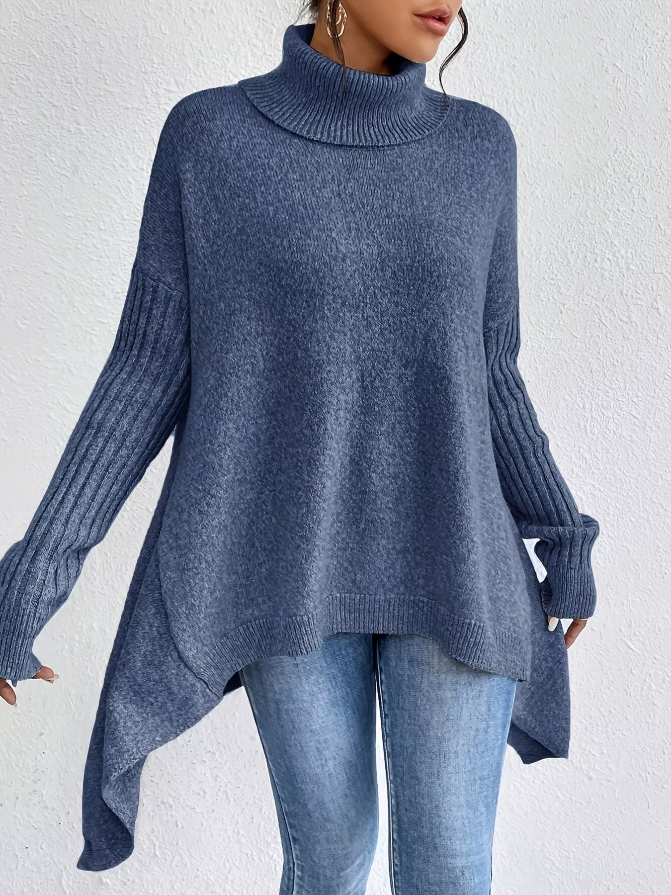 Turtleneck High-Low Hem Sweater - Image 3