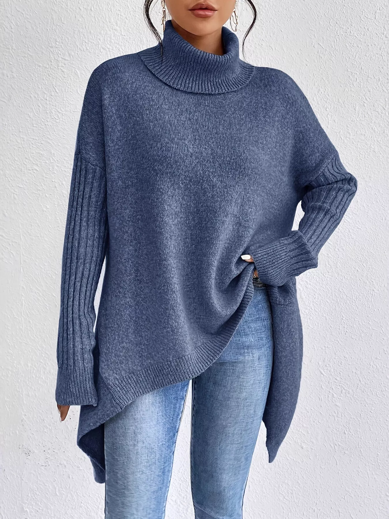 Turtleneck High-Low Hem Sweater - Image 4