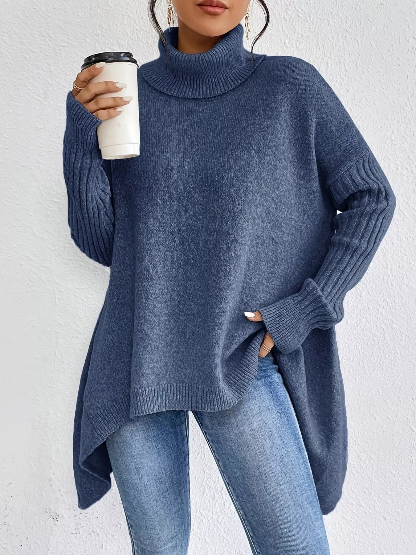 Turtleneck High-Low Hem Sweater - Image 5