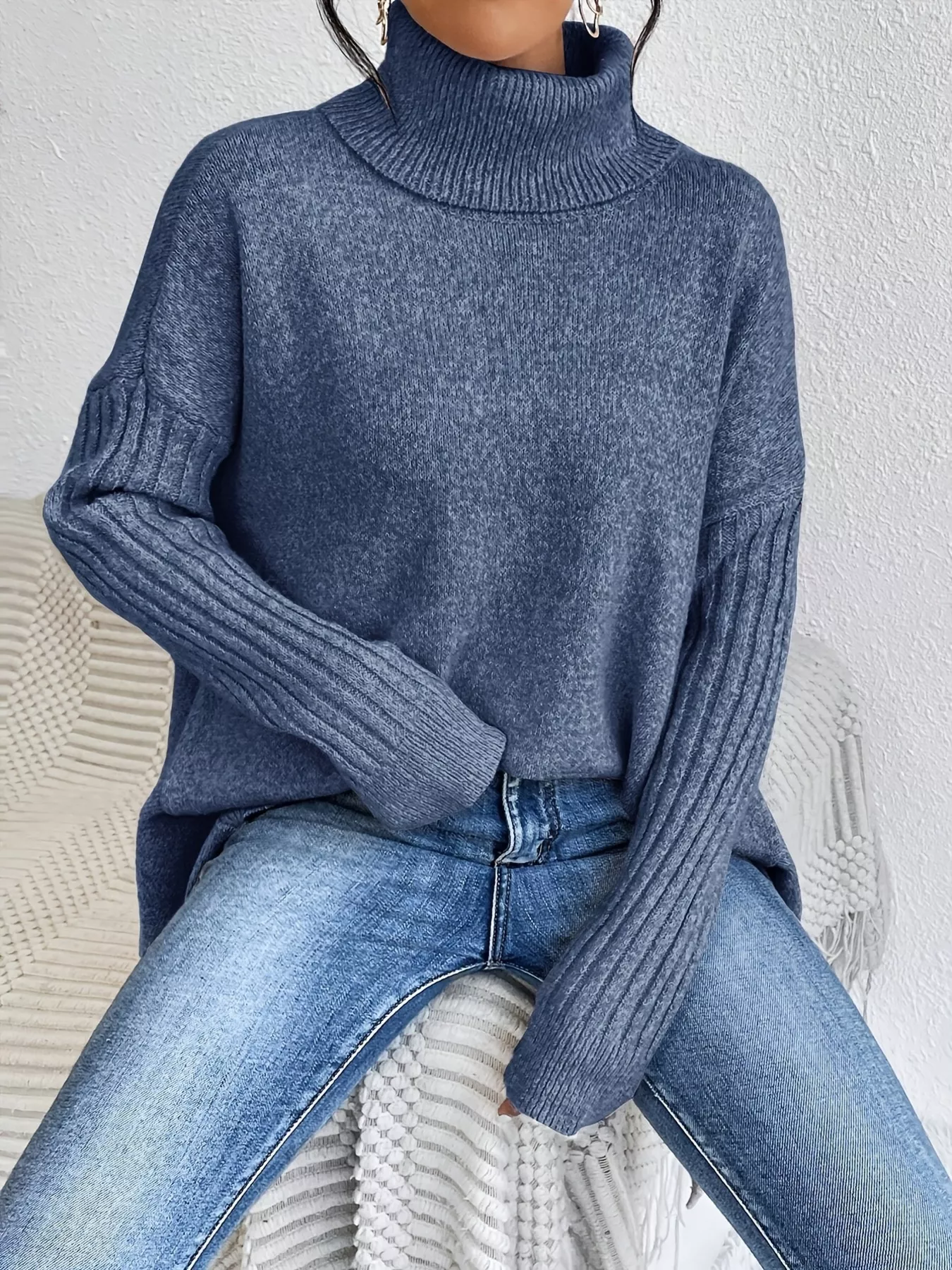 Turtleneck High-Low Hem Sweater - Image 6