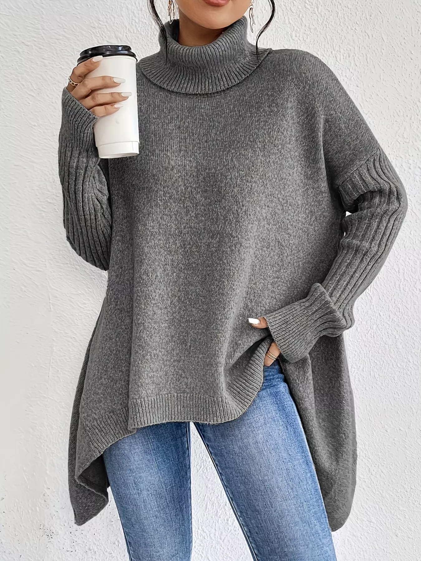 Turtleneck High-Low Hem Sweater - Image 8