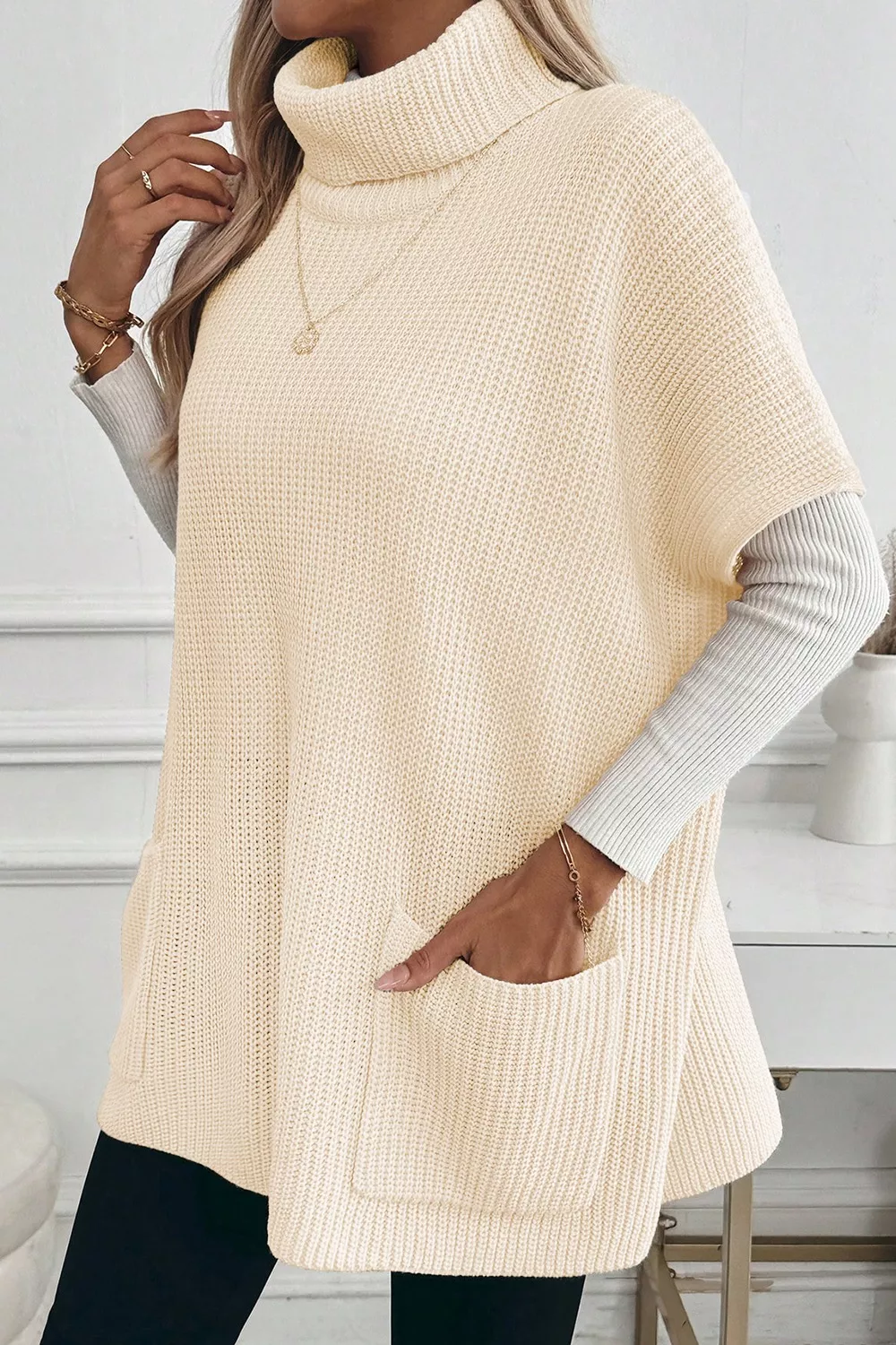 Turtleneck Knit Short Sleeve Sweater - Image 4