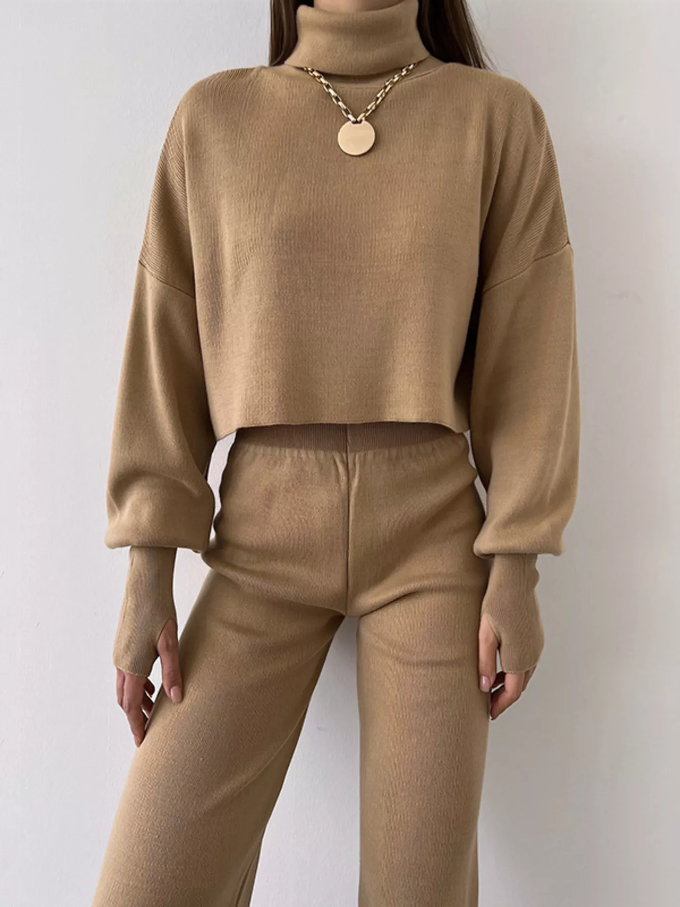 Turtleneck Long Sleeve Top & Pants Set - Image 16