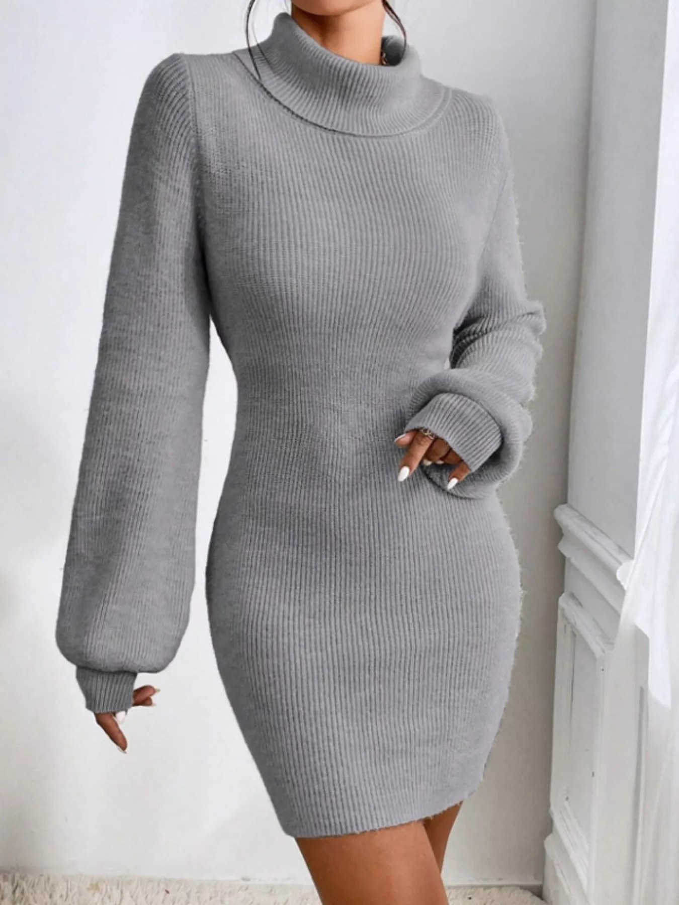 Turtleneck Ribbed Knit Sweater Dress - Image 12