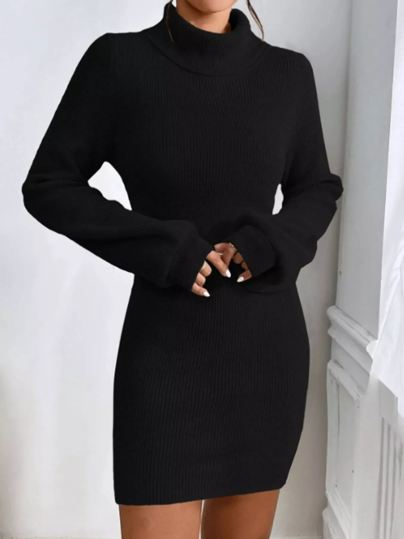Turtleneck Ribbed Knit Sweater Dress - Image 19