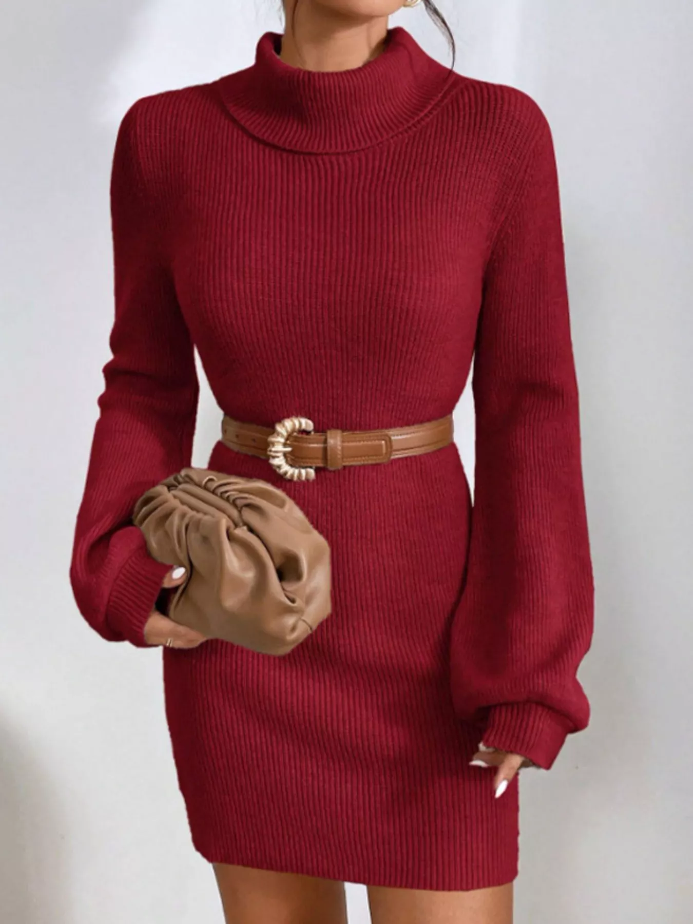 Turtleneck Ribbed Knit Sweater Dress - Image 23