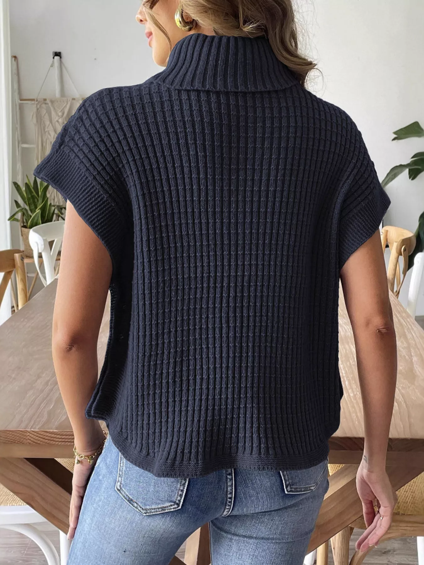 Turtleneck Side Decor Button Sweater Vest - Image 17