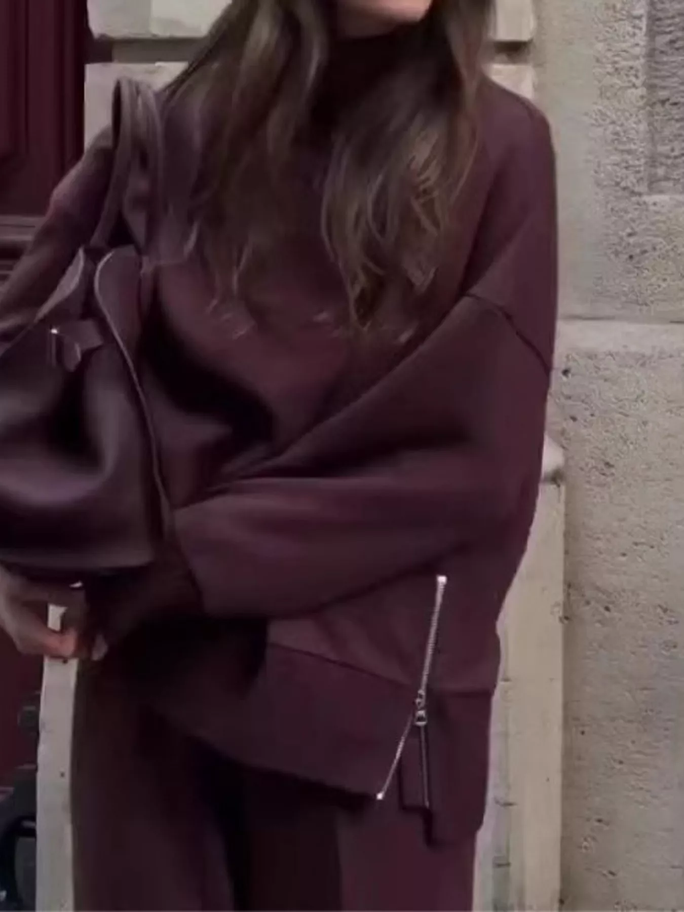 Turtleneck Side Zipper Sweatshirt and Pants Set - Image 4