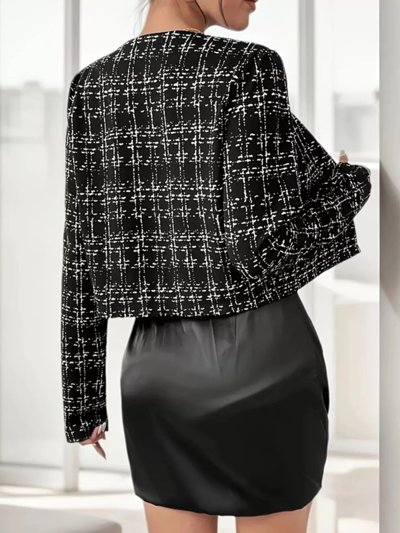 Tweed Button Up Cropped Outerwear - Image 2