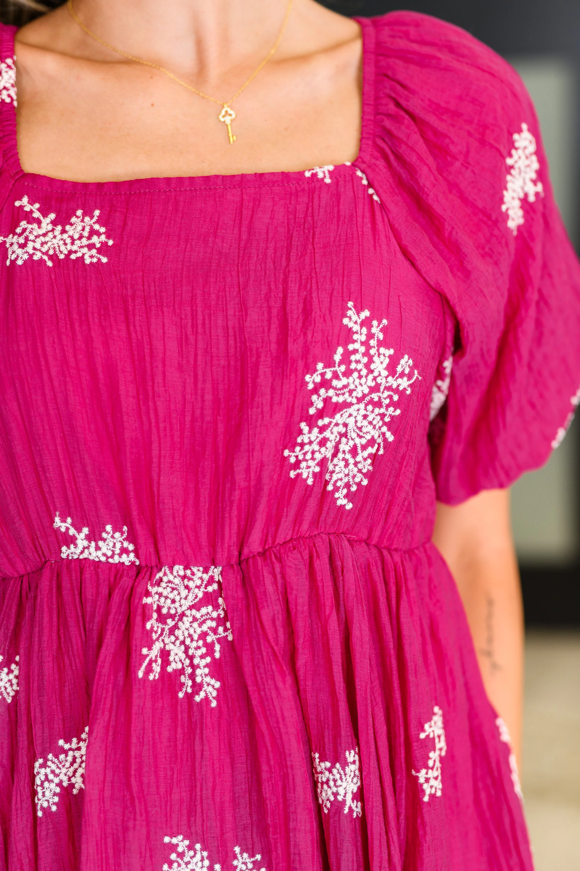 Twirl in Bloom Square Neck Dress in Hot Pink - Image 2