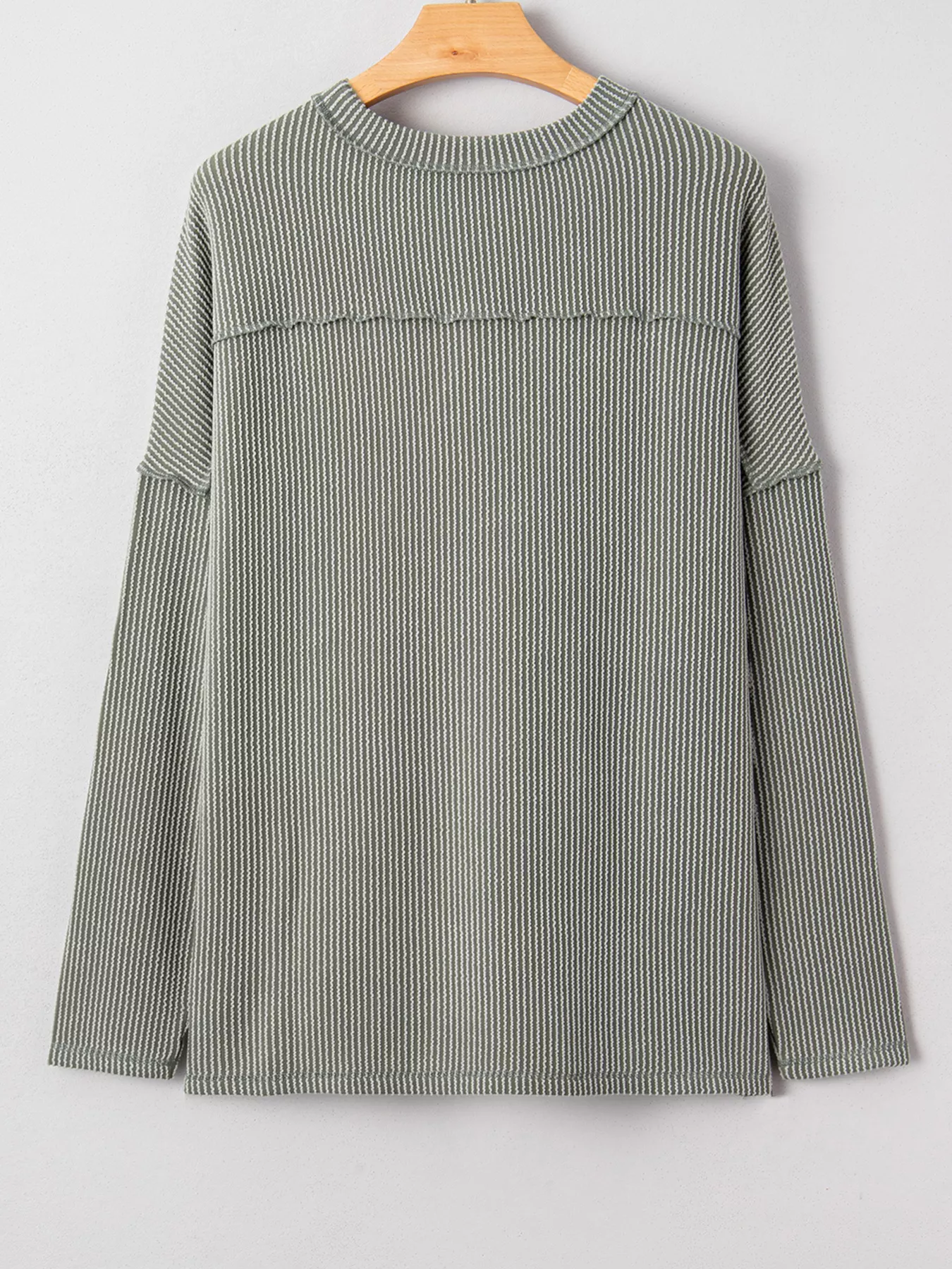 Twist Ribbed Exposed Seam Detail Long Sleeve Loose Top - Image 4