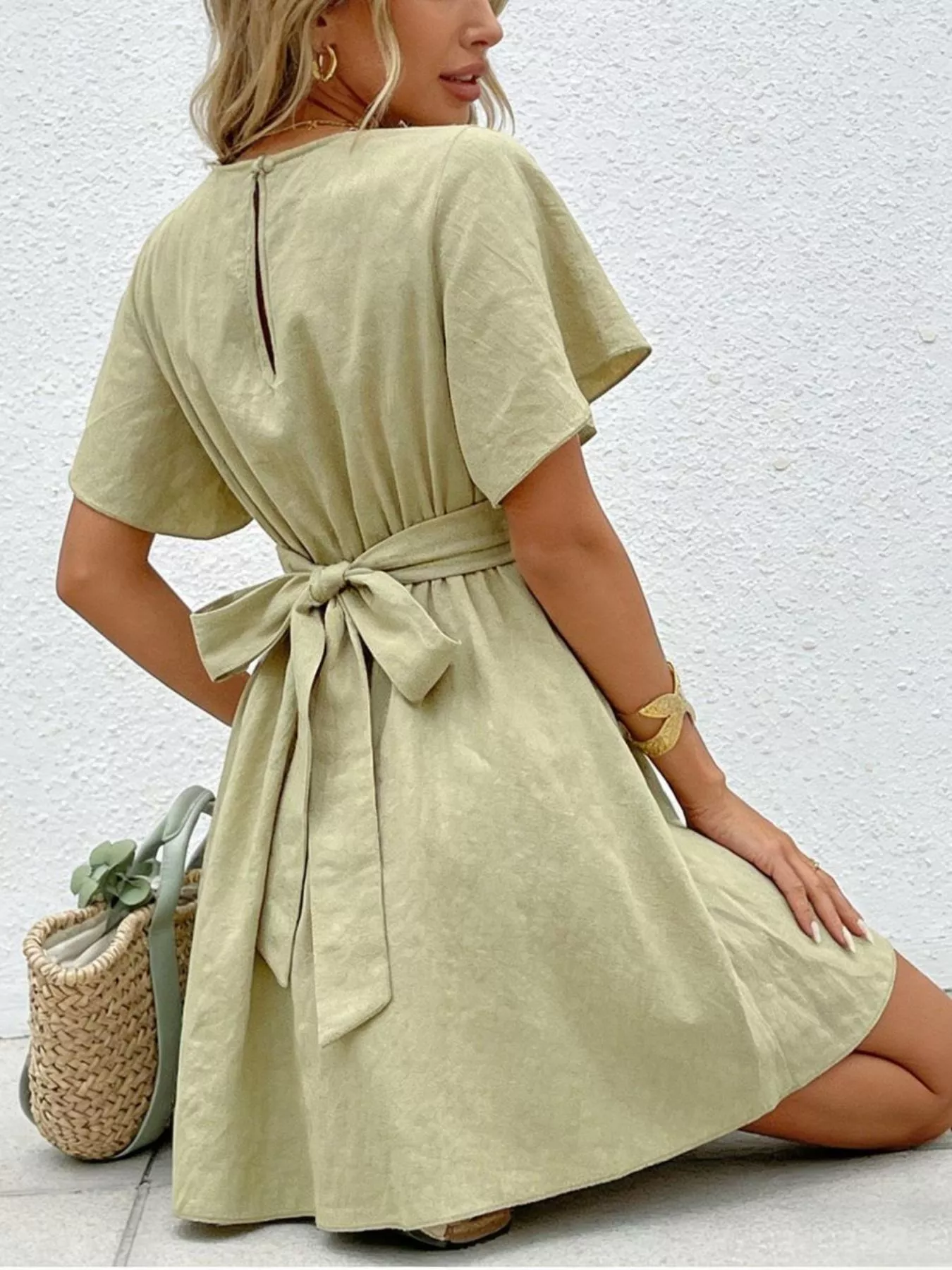 Twist Waist Flutter Sleeve Mini Dress - Image 5