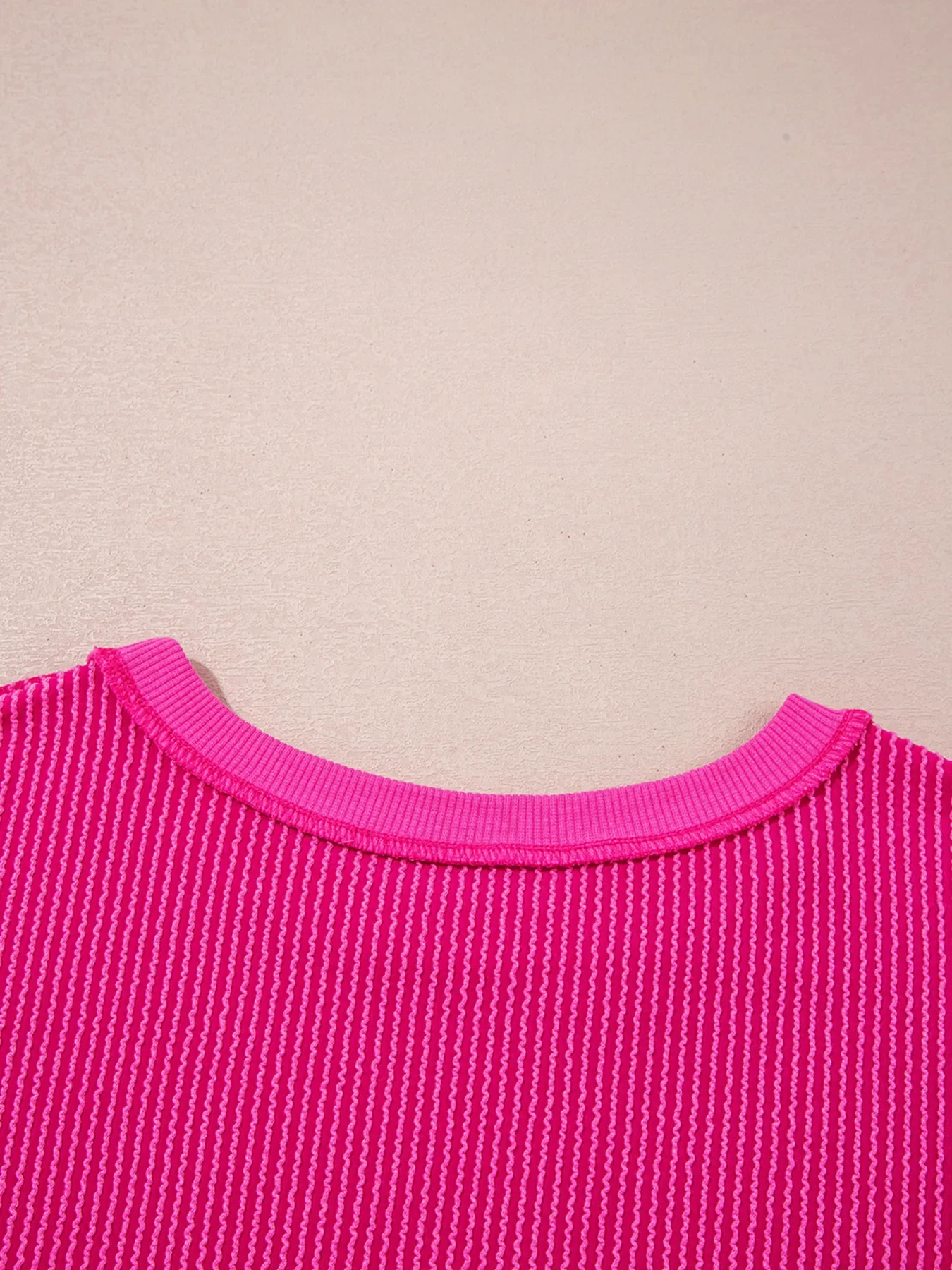 Twisted Rib Uneven Hem Drop Shoulder Loose Sweatshirt - Image 6