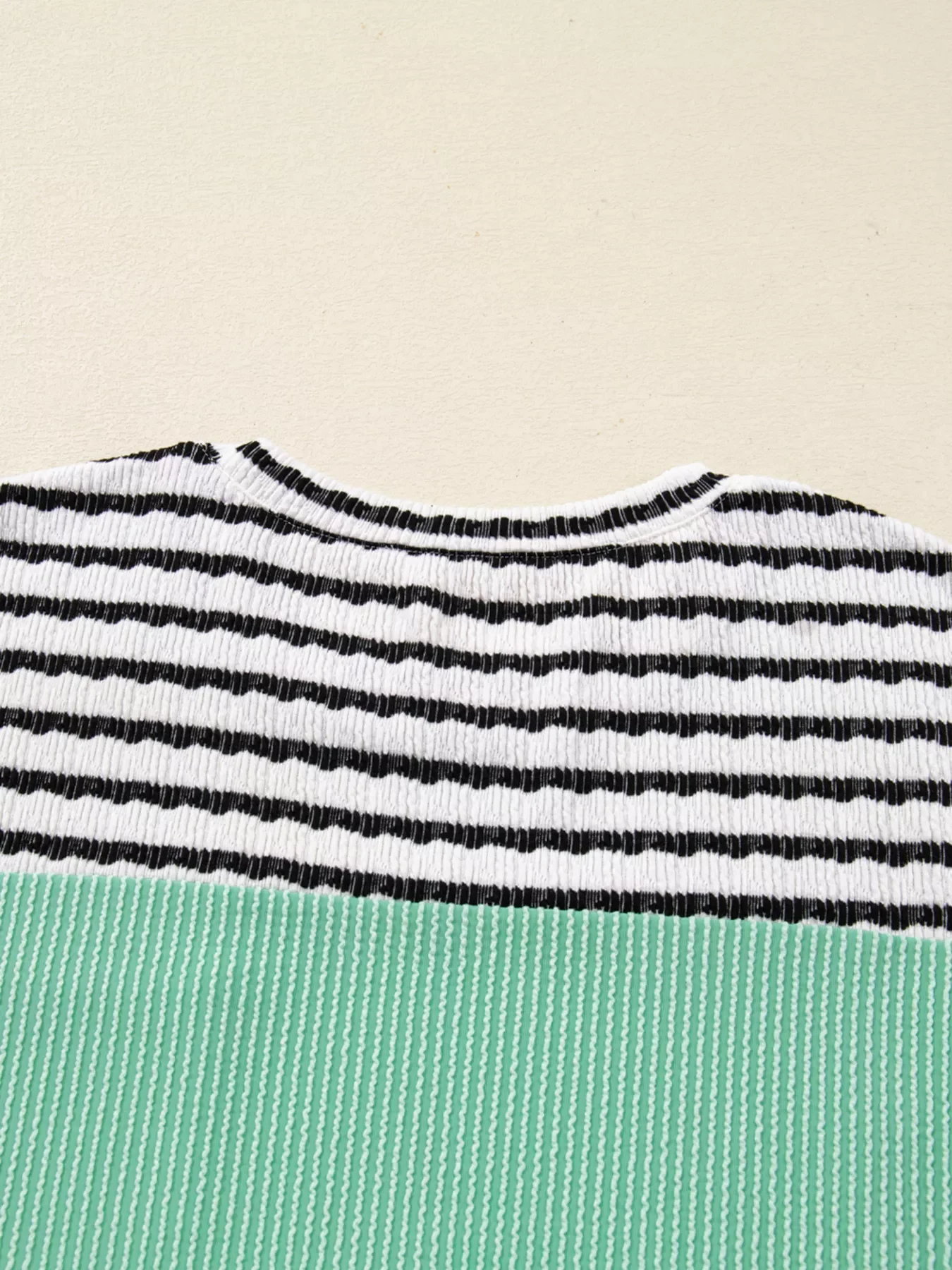 Twisted Ribbed Contrast Round Neck Striped Patchwork Long Sleeve Top - Image 5