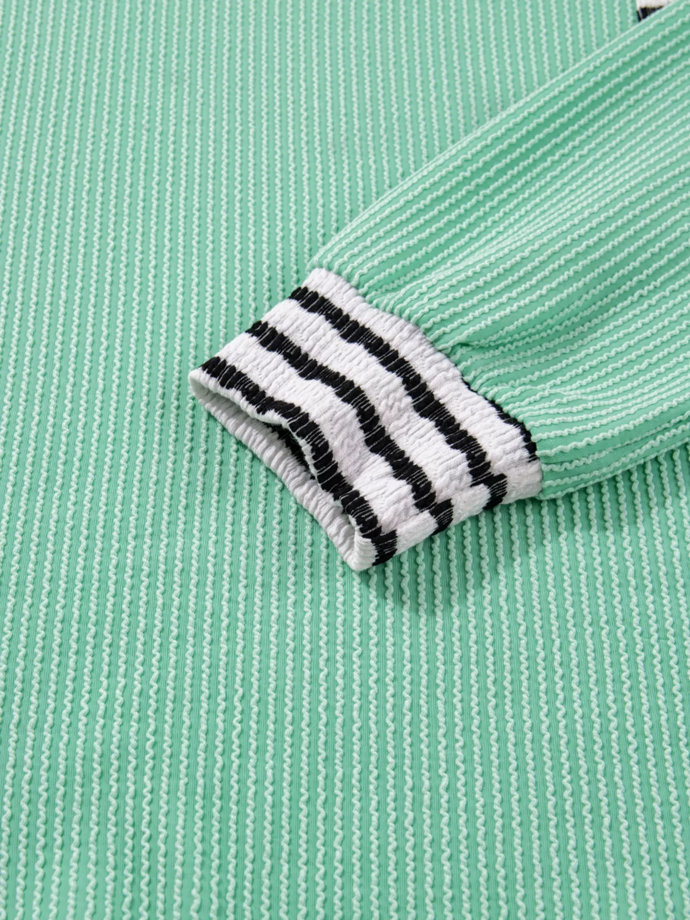 Twisted Ribbed Contrast Round Neck Striped Patchwork Long Sleeve Top - Image 7