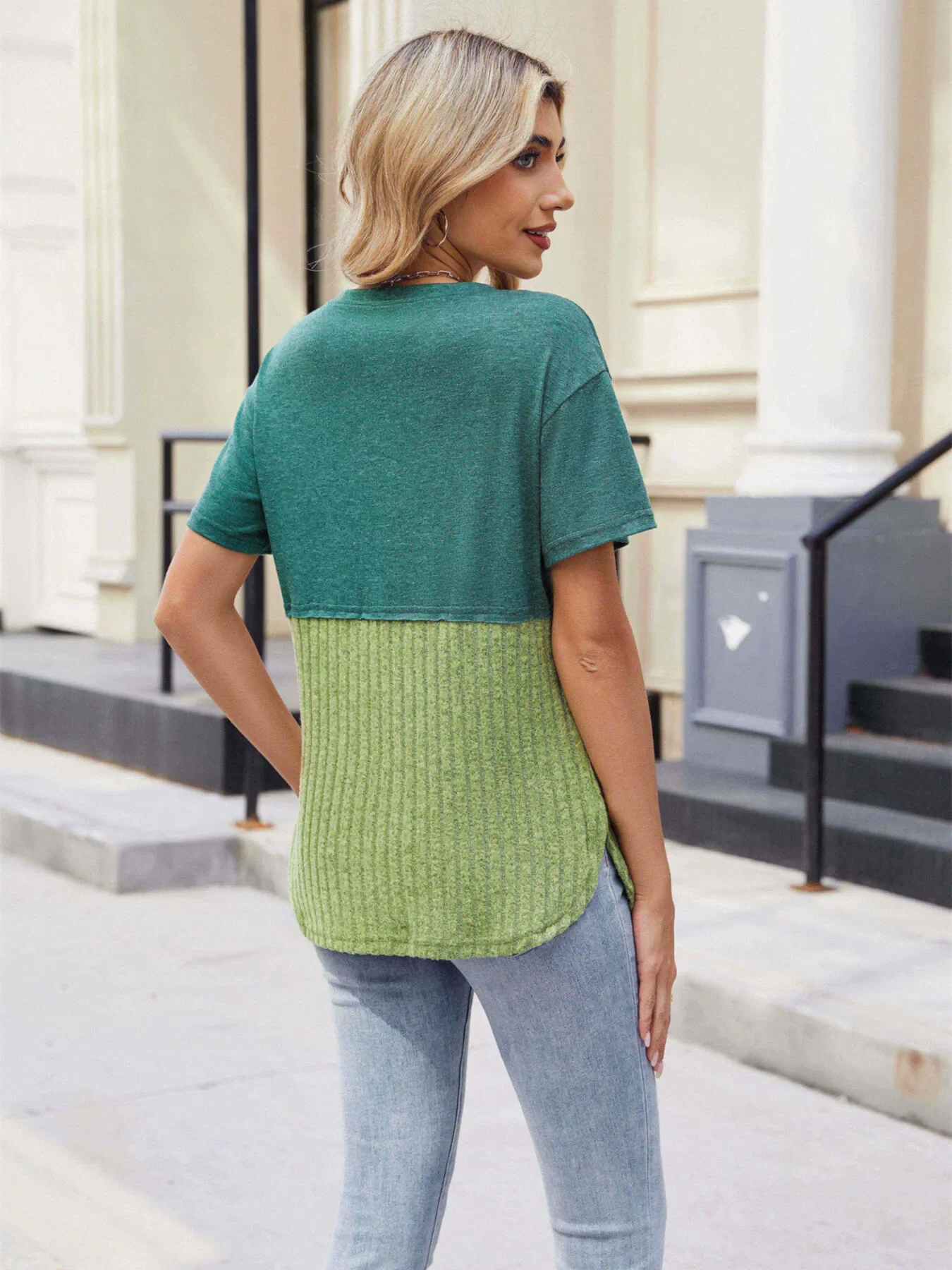 Two-Tone Short Sleeve Top - Image 2