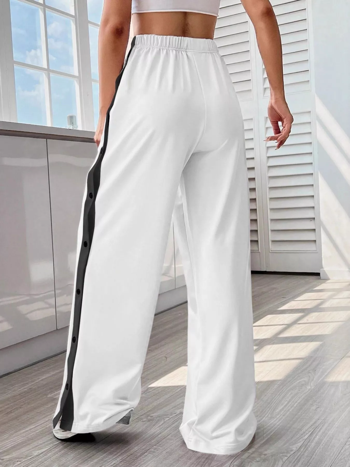 Two-Tone Side Snap Wide Leg Pants - Image 12