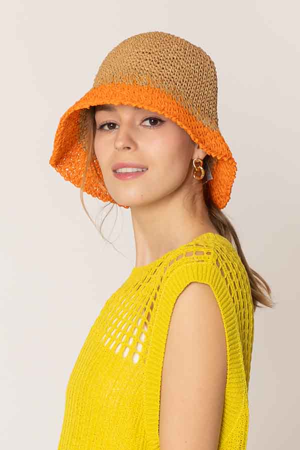 Two Tone Straw Bucket Hat - Image 3