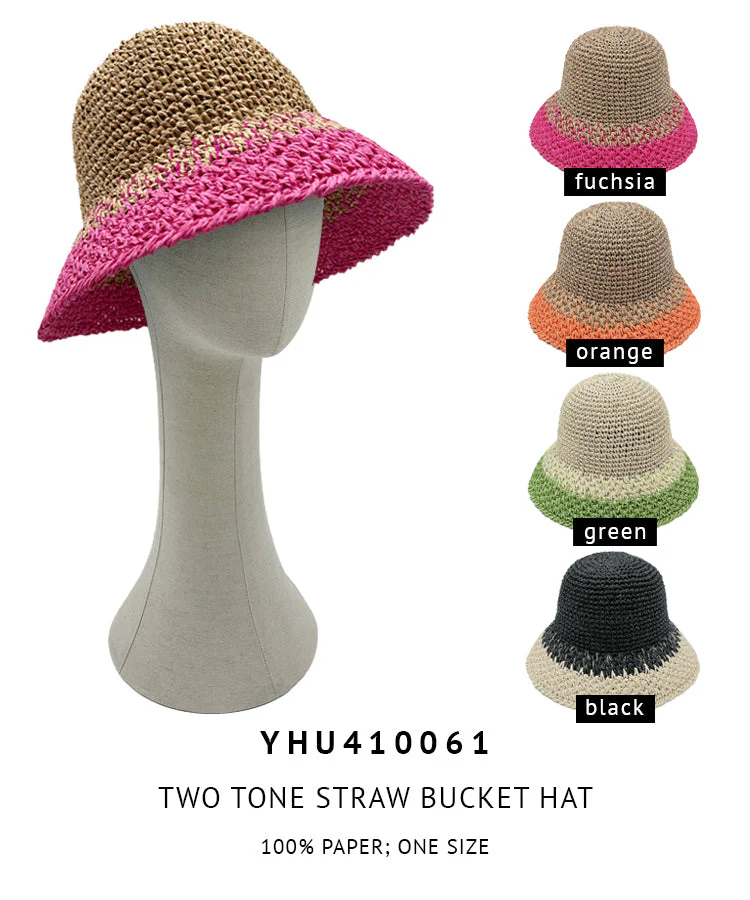 Two Tone Straw Bucket Hat - Image 5