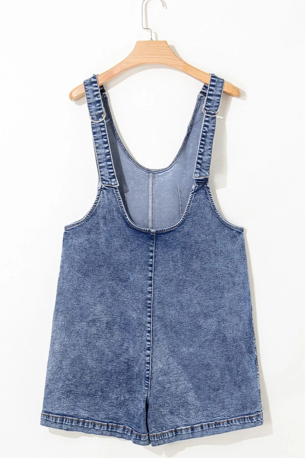 U Neck Patched Pocket Denim Overalls - Image 8