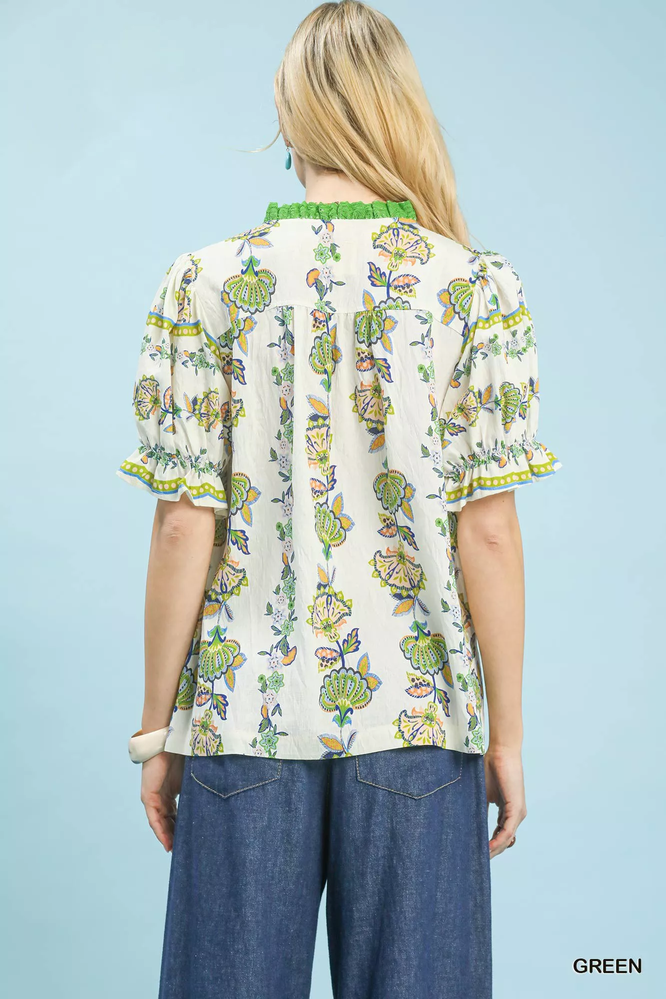 Umgee Abstract Border Print V-Neck Top - Image 3