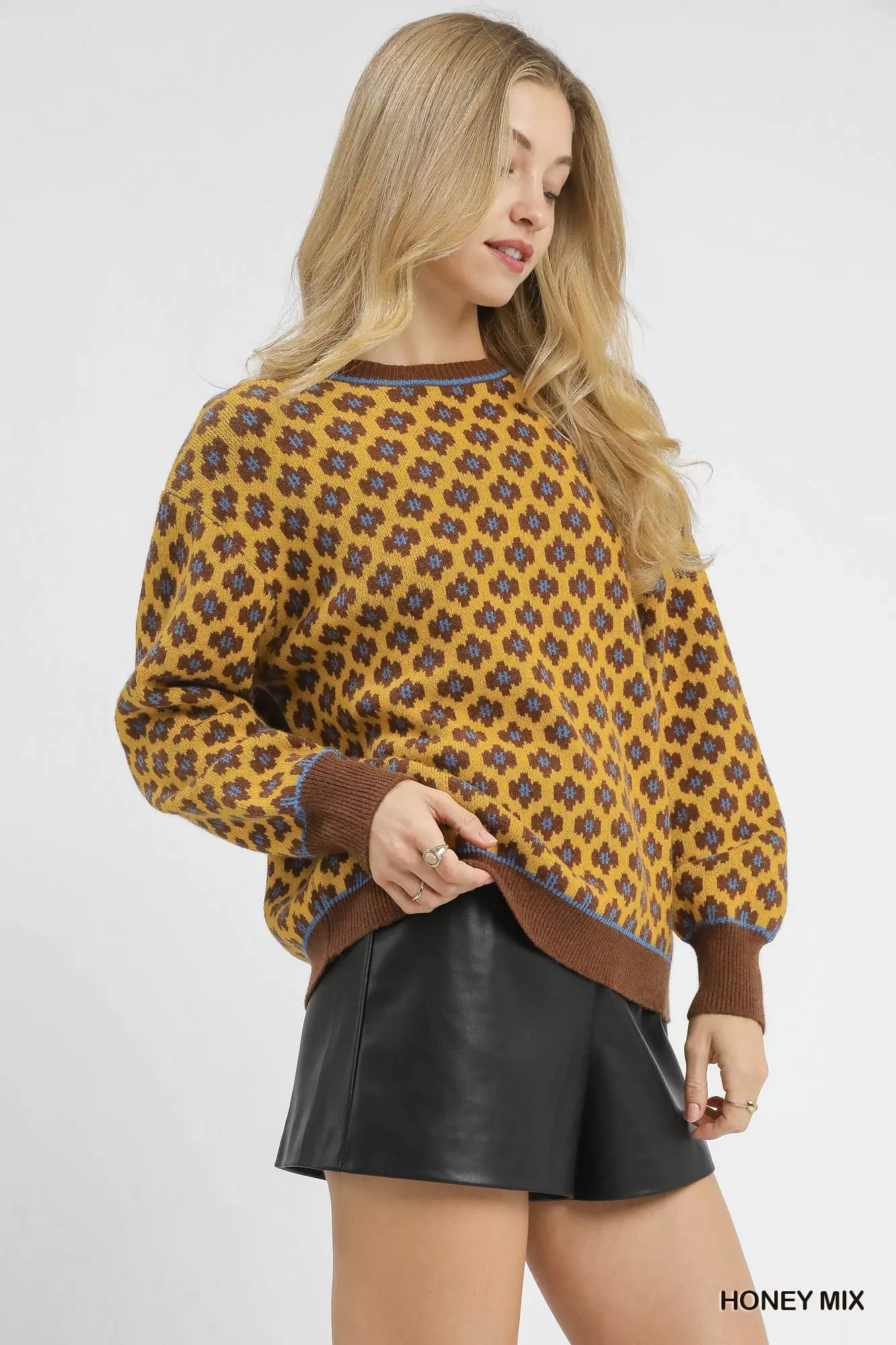 Umgee Abstract Print Crew Neck Sweater - Image 2