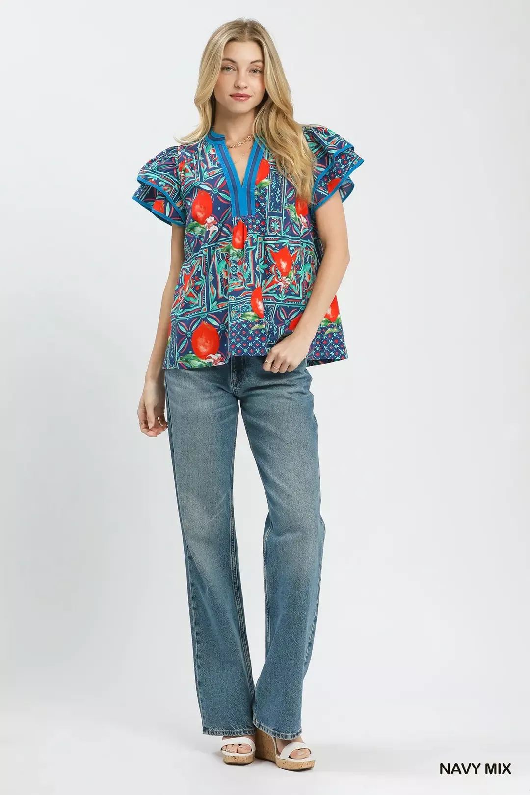 Umgee Abstract Print Flutter Sleeve Blouse - Image 5