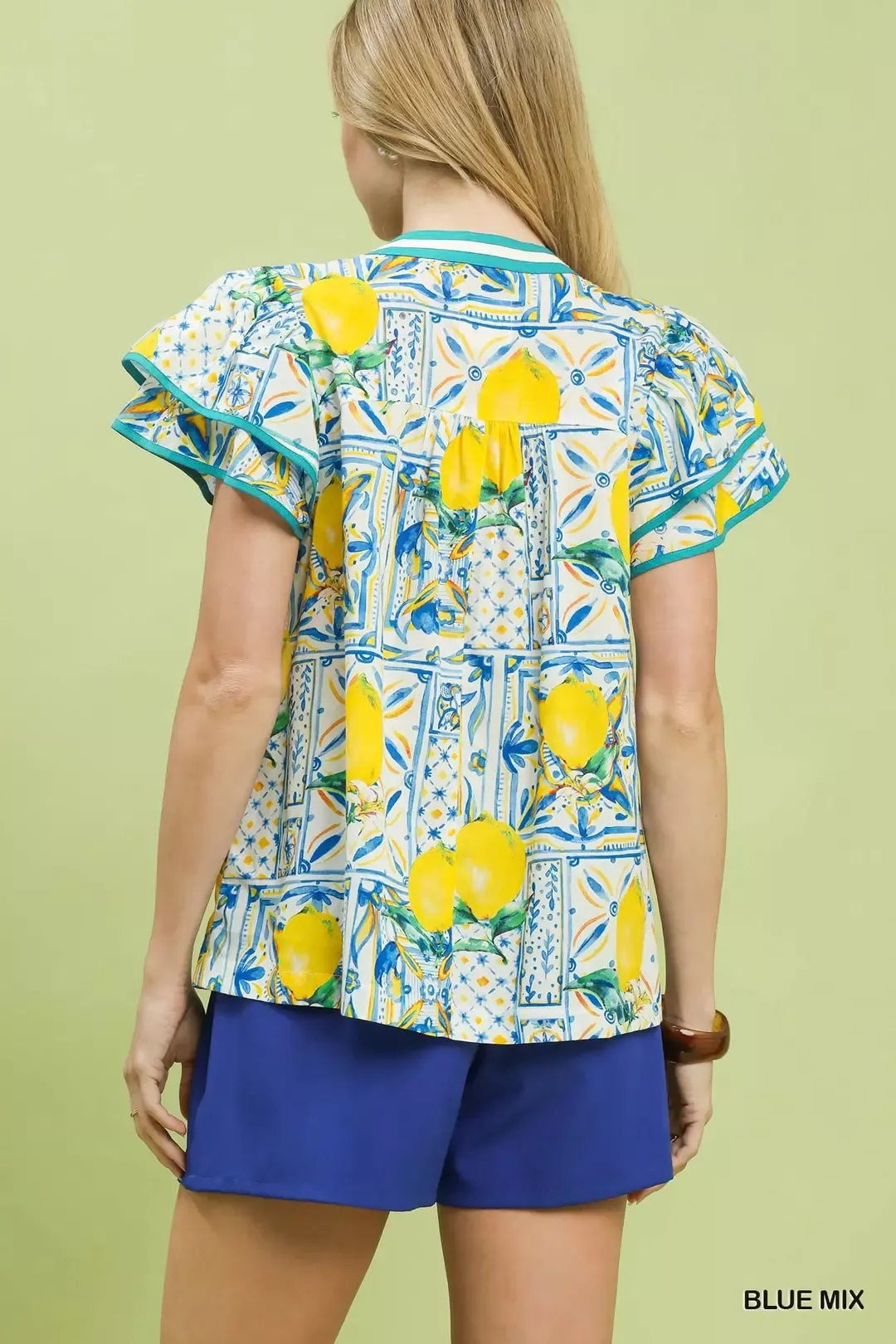 Umgee Abstract Print Flutter Sleeve Blouse - Image 3