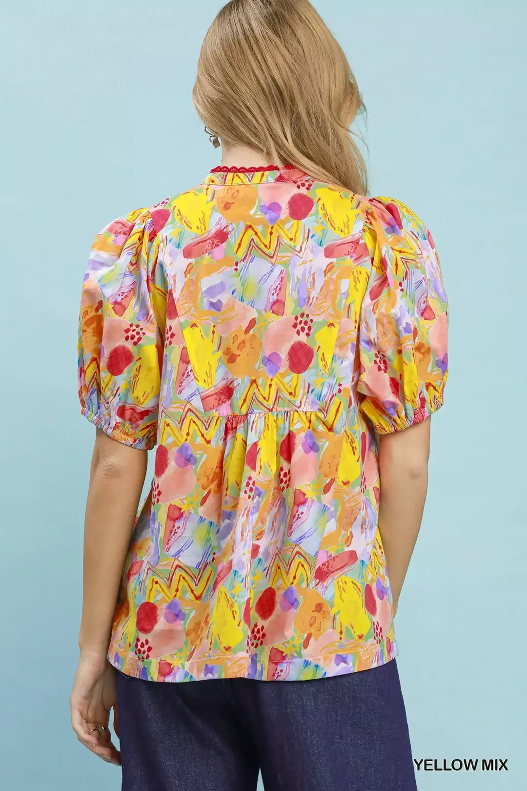 Umgee Abstract Print Puff Sleeve Top - Image 3