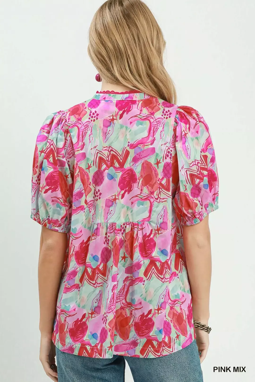 Umgee Abstract Print Puff Sleeve Top - Image 3