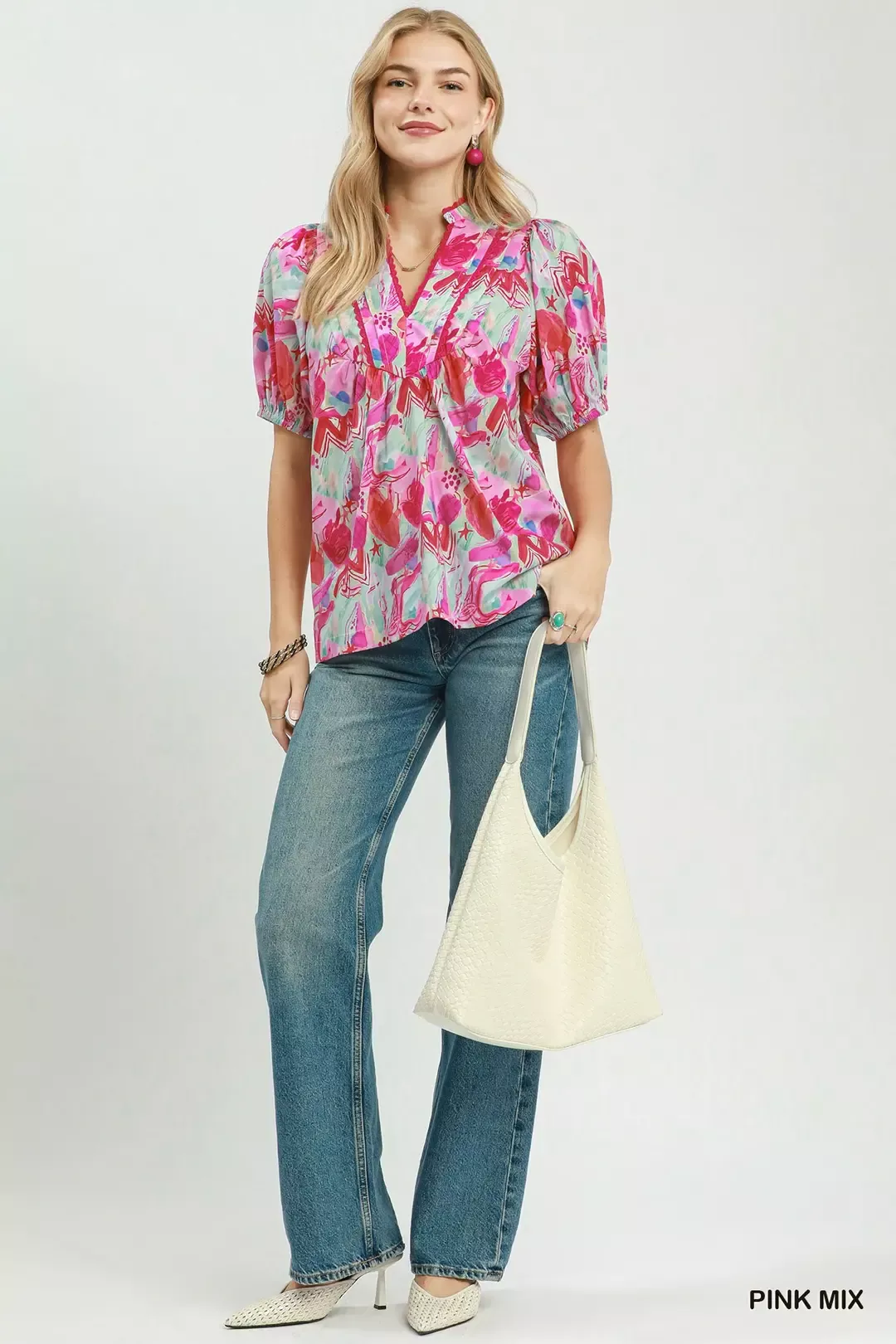 Umgee Abstract Print Puff Sleeve Top - Image 5