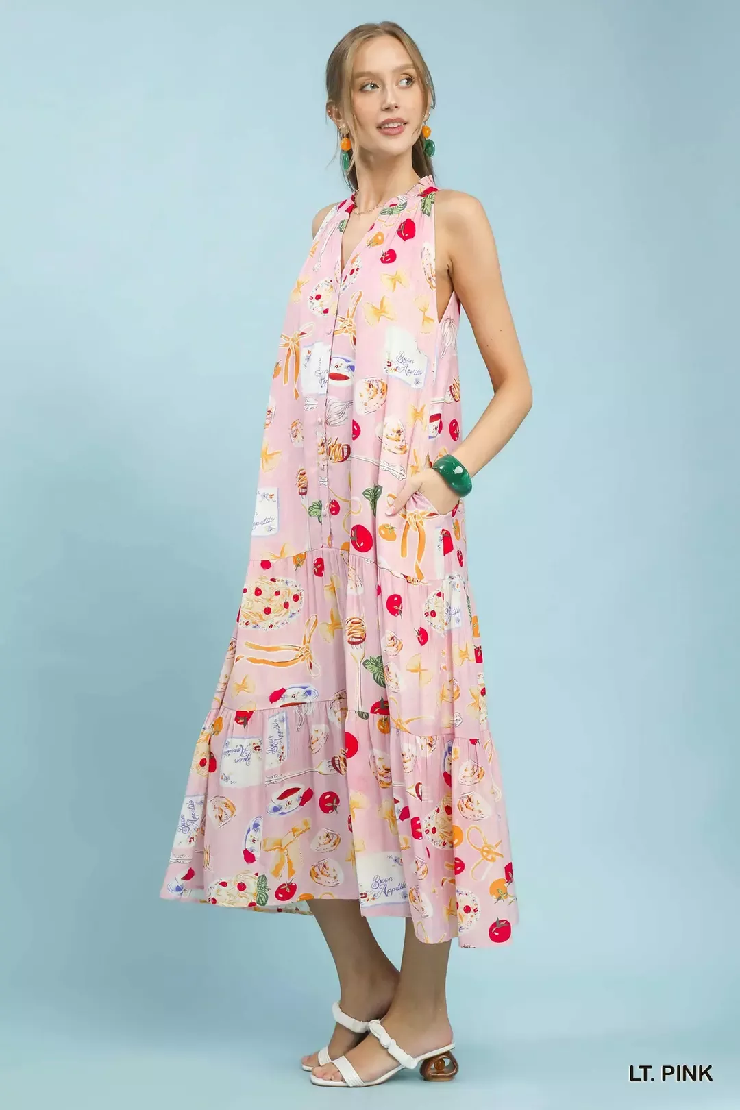 Umgee Abstract Print Tiered Halter Midi Dress - Image 3