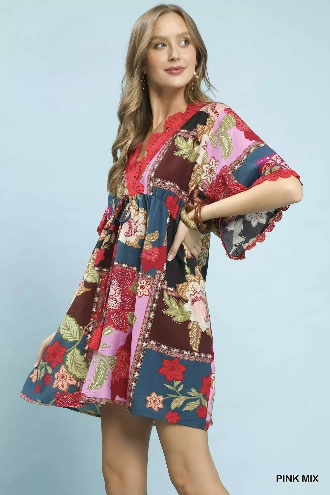 Umgee Abstract Print V-Neck Mini Dress - Image 2