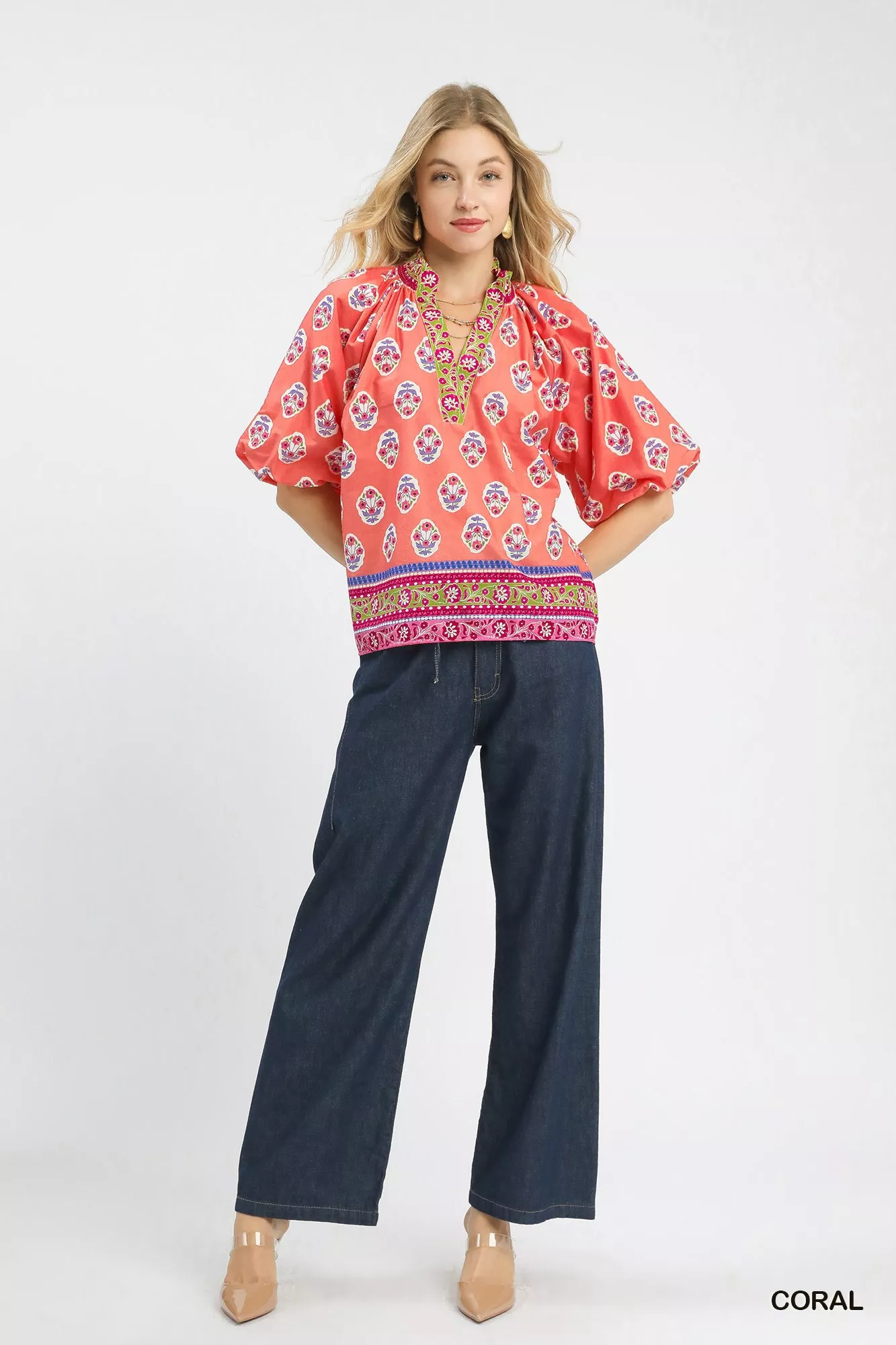 Umgee Boho Border Print Peasant Top - Image 2