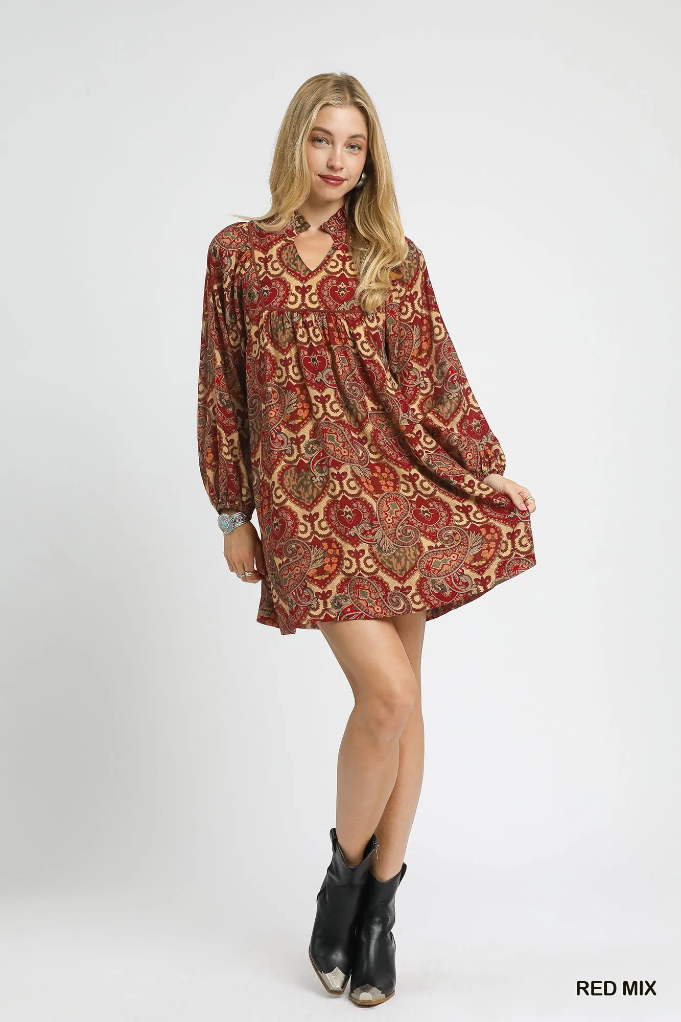 Umgee Boho Mix Paisley Babydoll Dress - Image 4