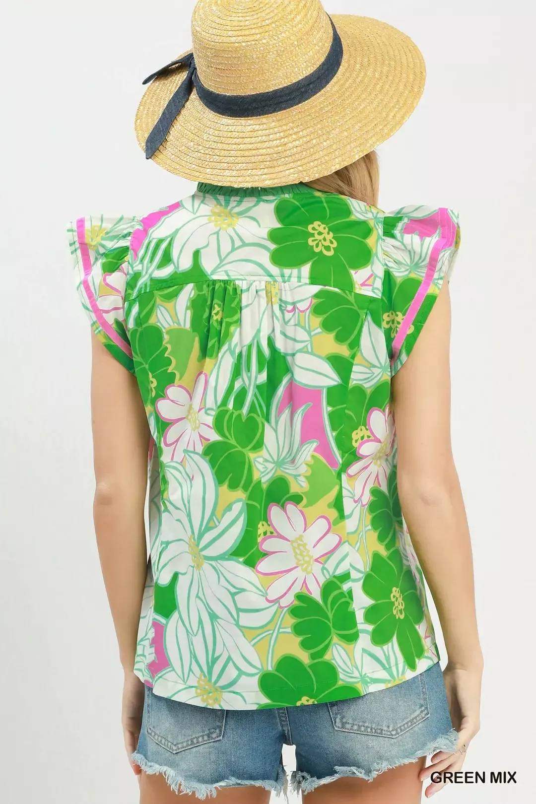 Umgee Bold Floral Flutter Sleeve Top - Image 3