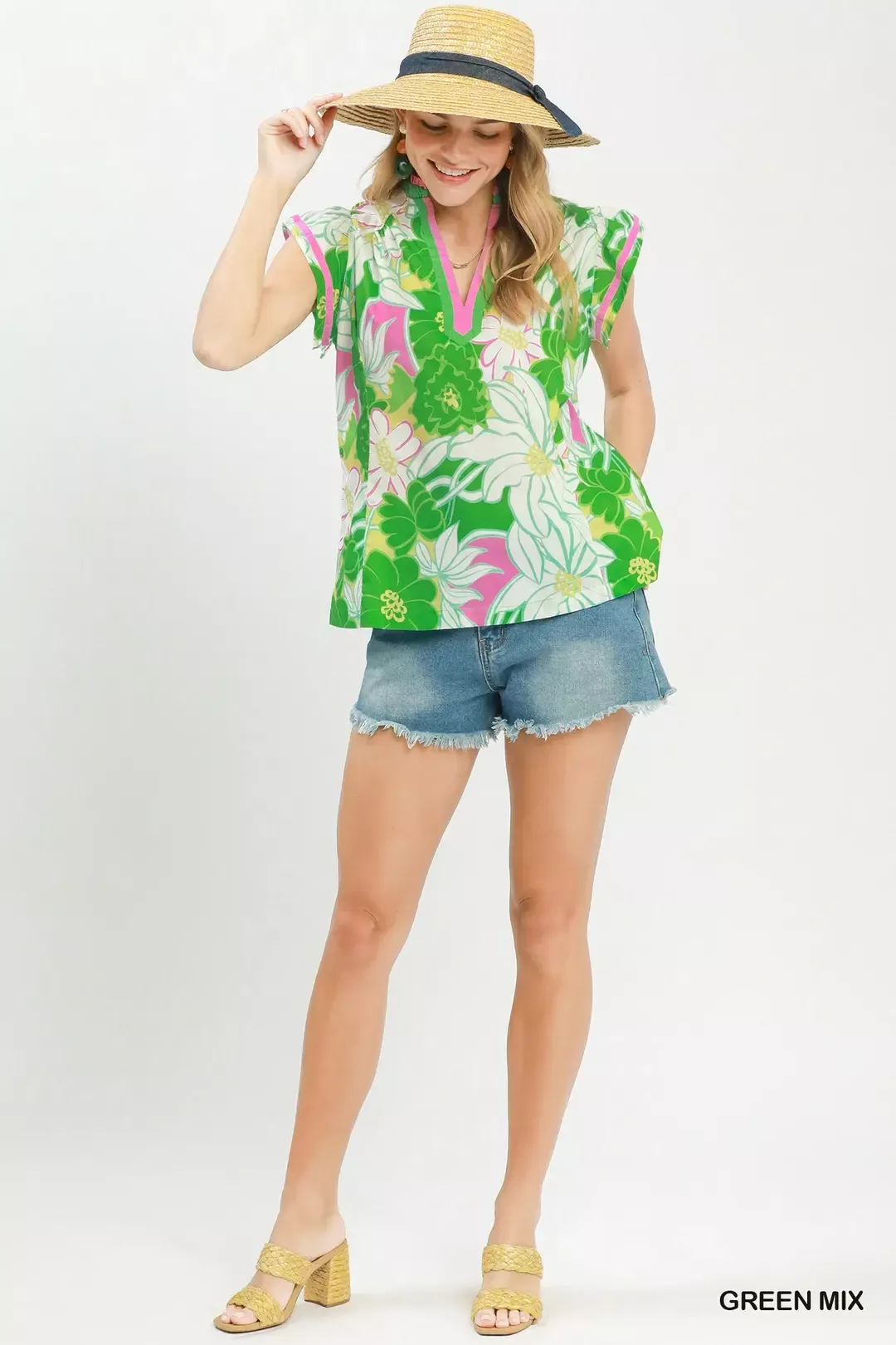 Umgee Bold Floral Flutter Sleeve Top - Image 5