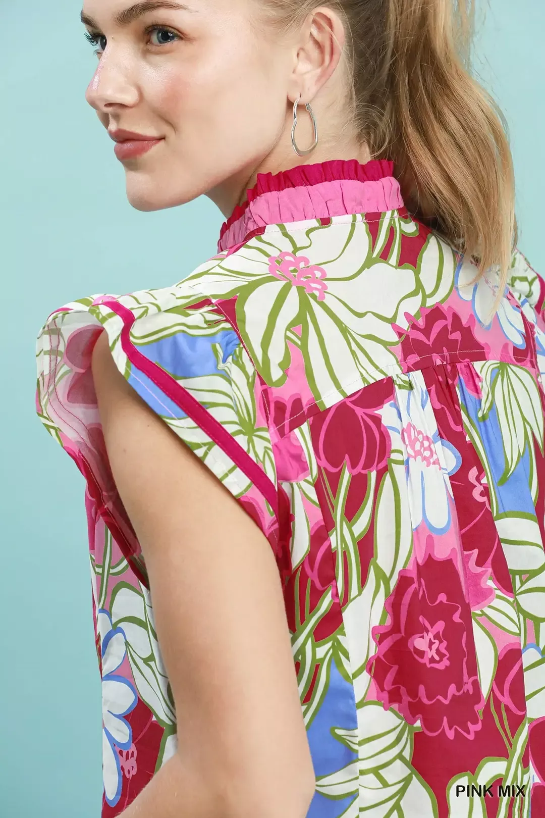 Umgee Bold Floral Flutter Sleeve Top - Image 4