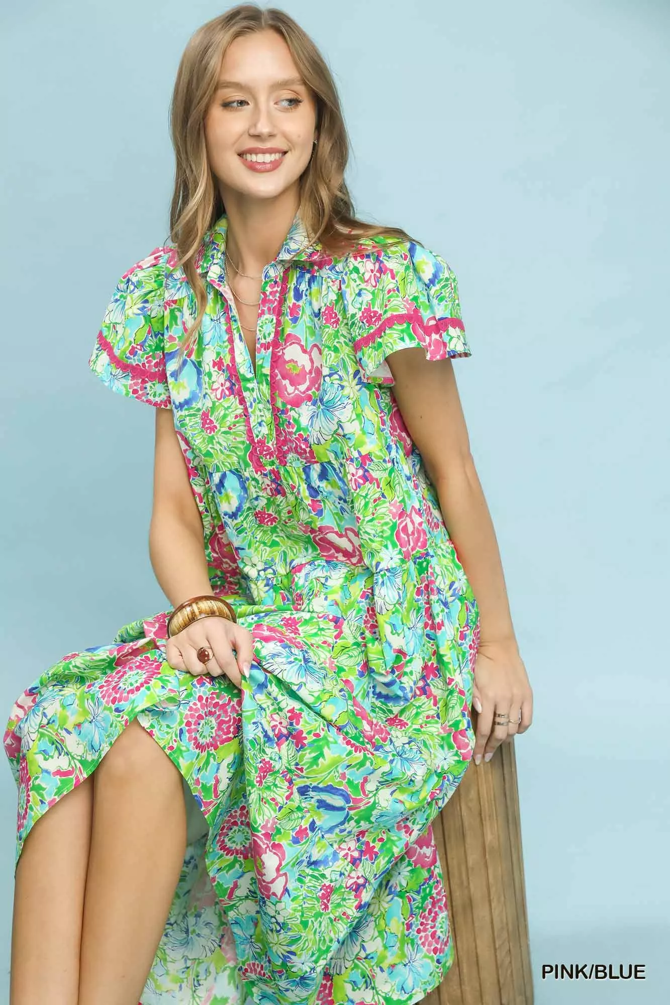 Umgee Bold Mixed Floral Tiered Midi Dress - Image 4