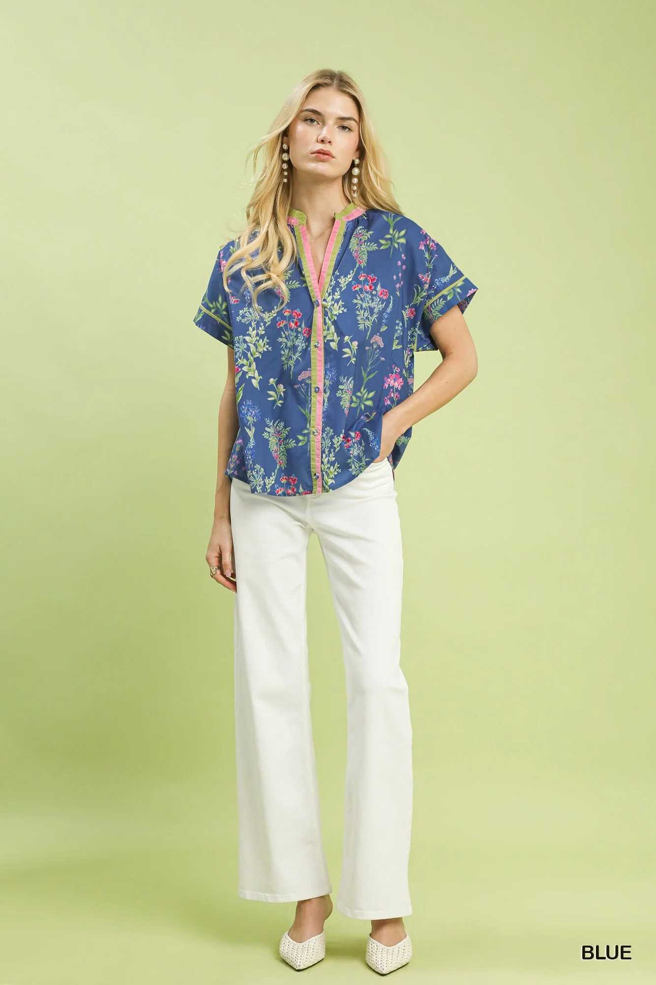 Umgee Botanical Floral Button Front Top - Image 5