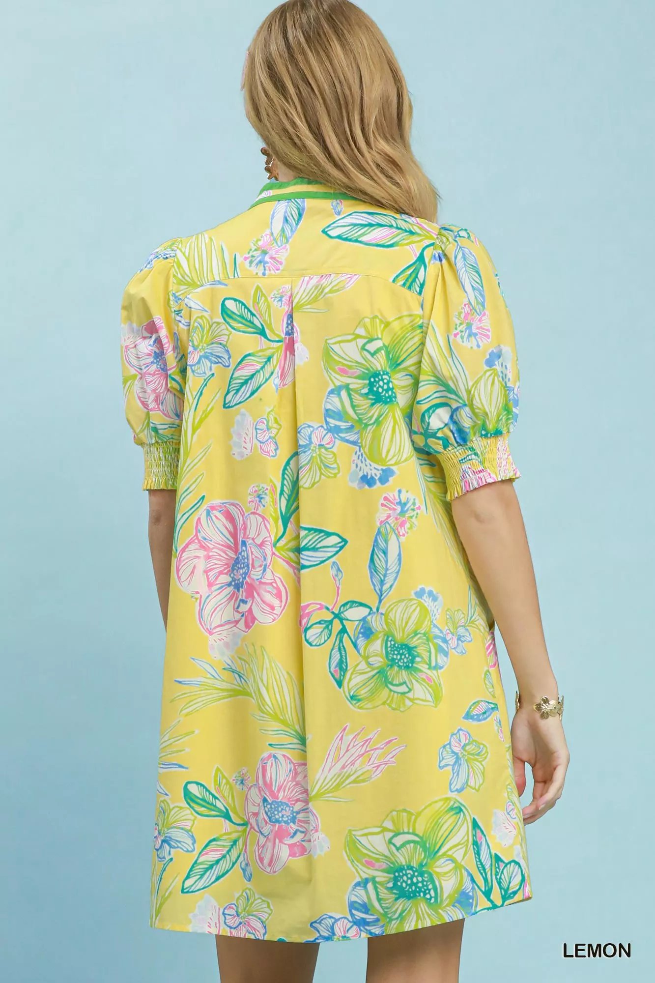 Umgee Botanical Print Dress with Smocked Cuffs - Image 3
