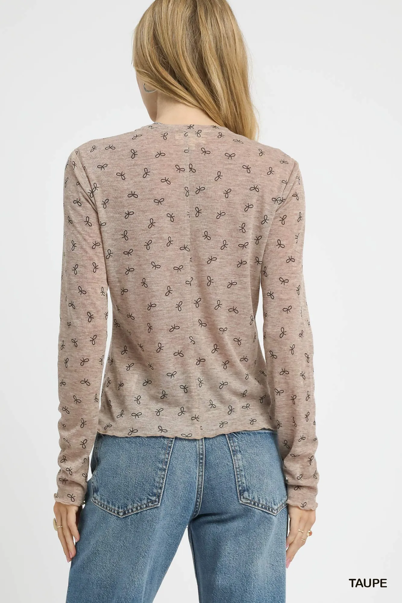 Umgee Bow Print Lightweight Knit Top - Image 3