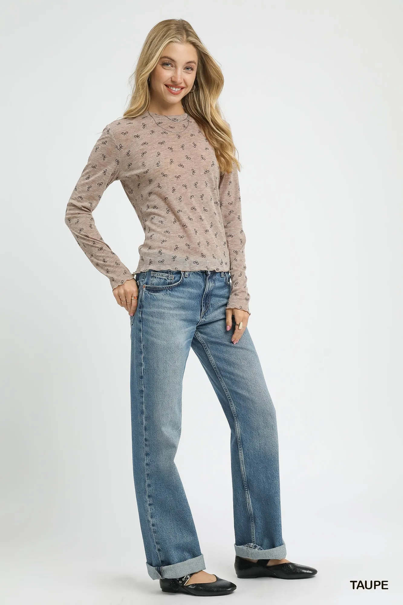 Umgee Bow Print Lightweight Knit Top - Image 5