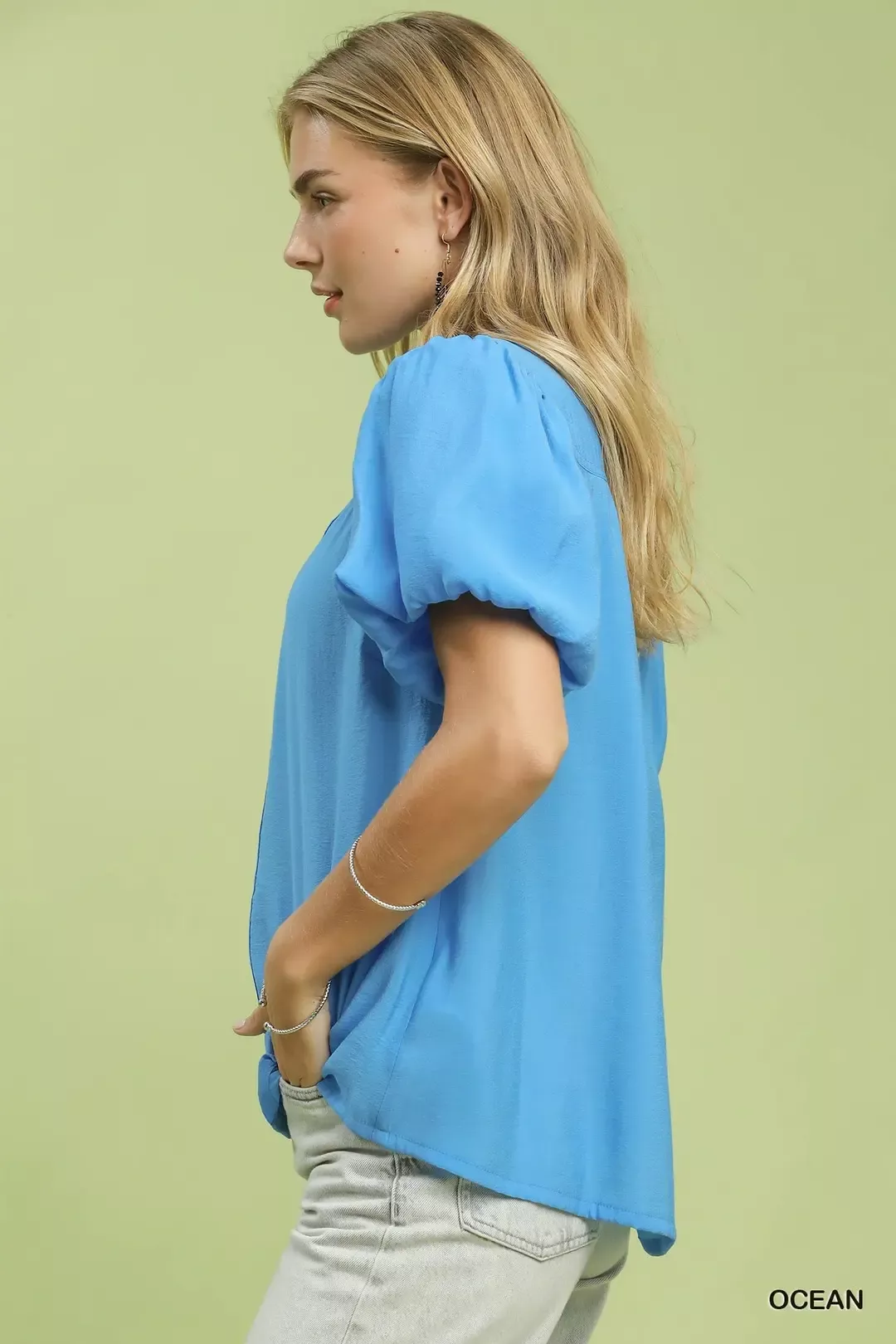 Umgee Button-Down Puff Sleeve Shirt - Image 2