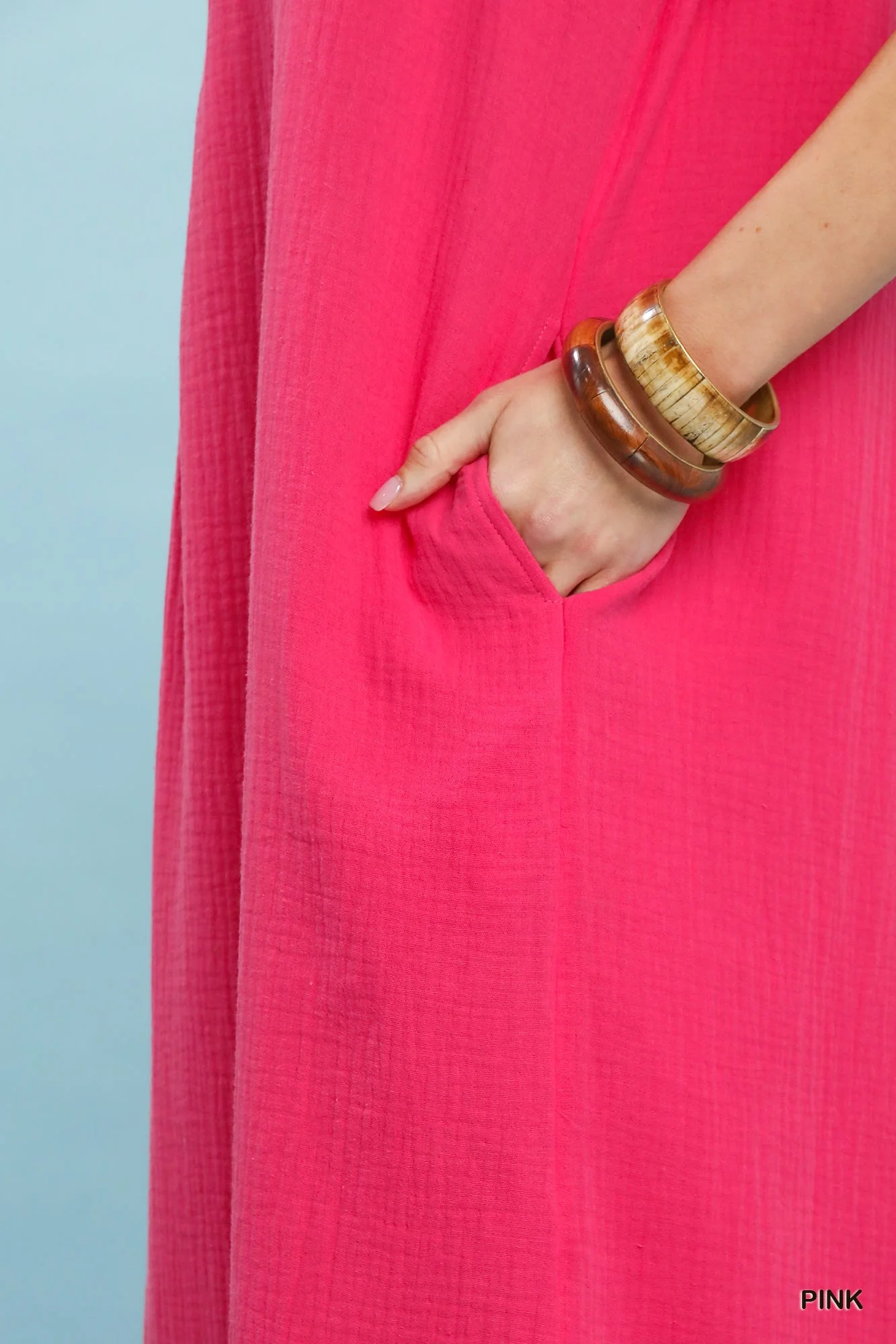 Umgee Button-Front Gauze Midi Dress with Lace Detail - Image 6