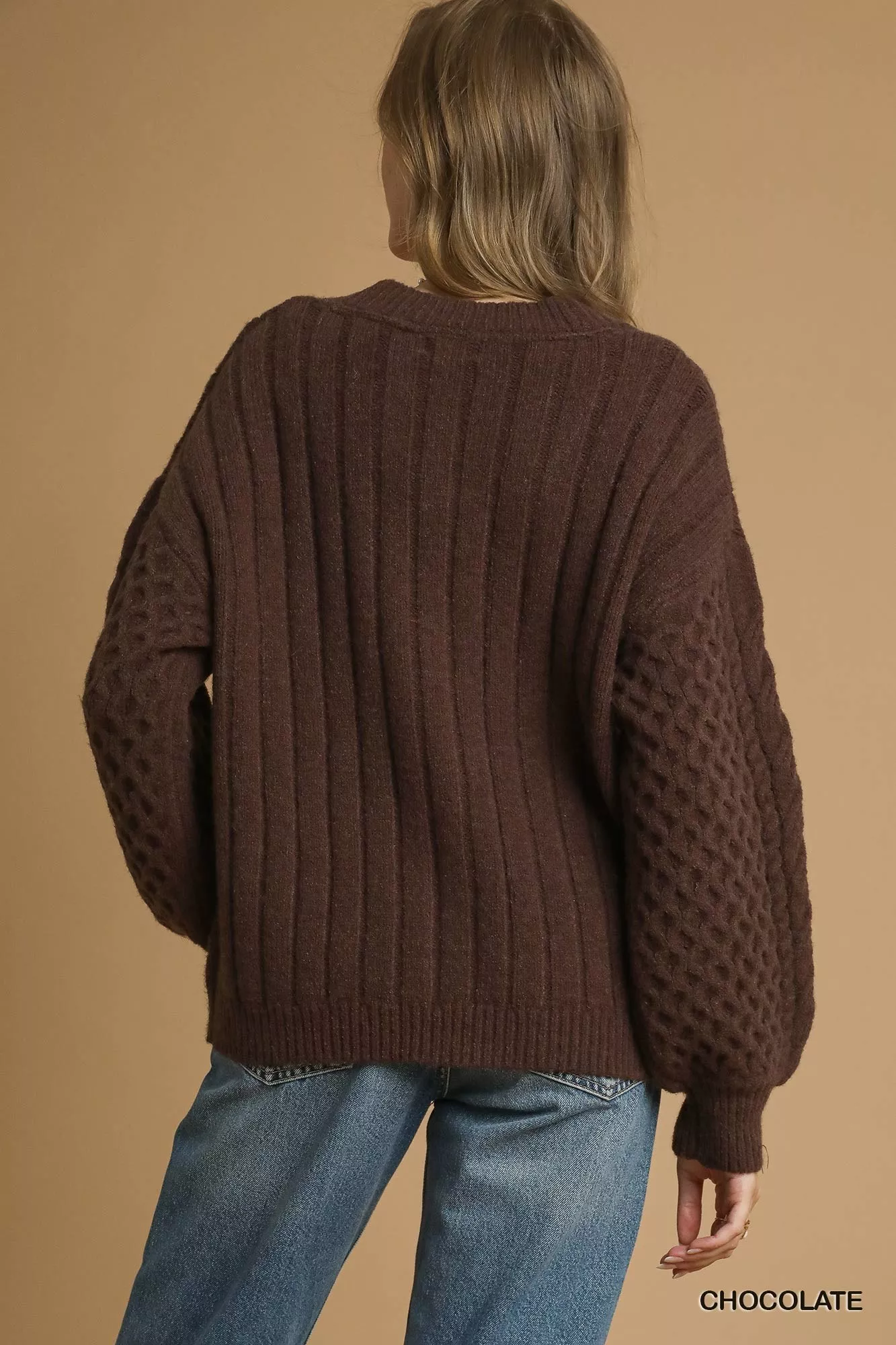 Umgee Cable Knit Pearl Button Cardigan - Image 3