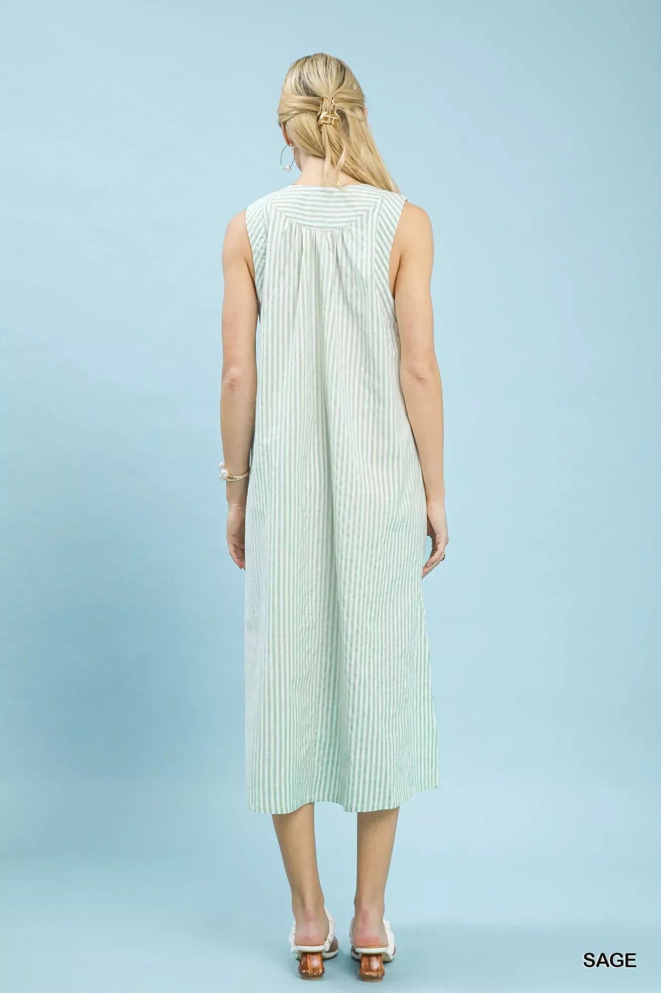 Umgee Chevron Stripe Sleeveless Midi Dress - Image 3